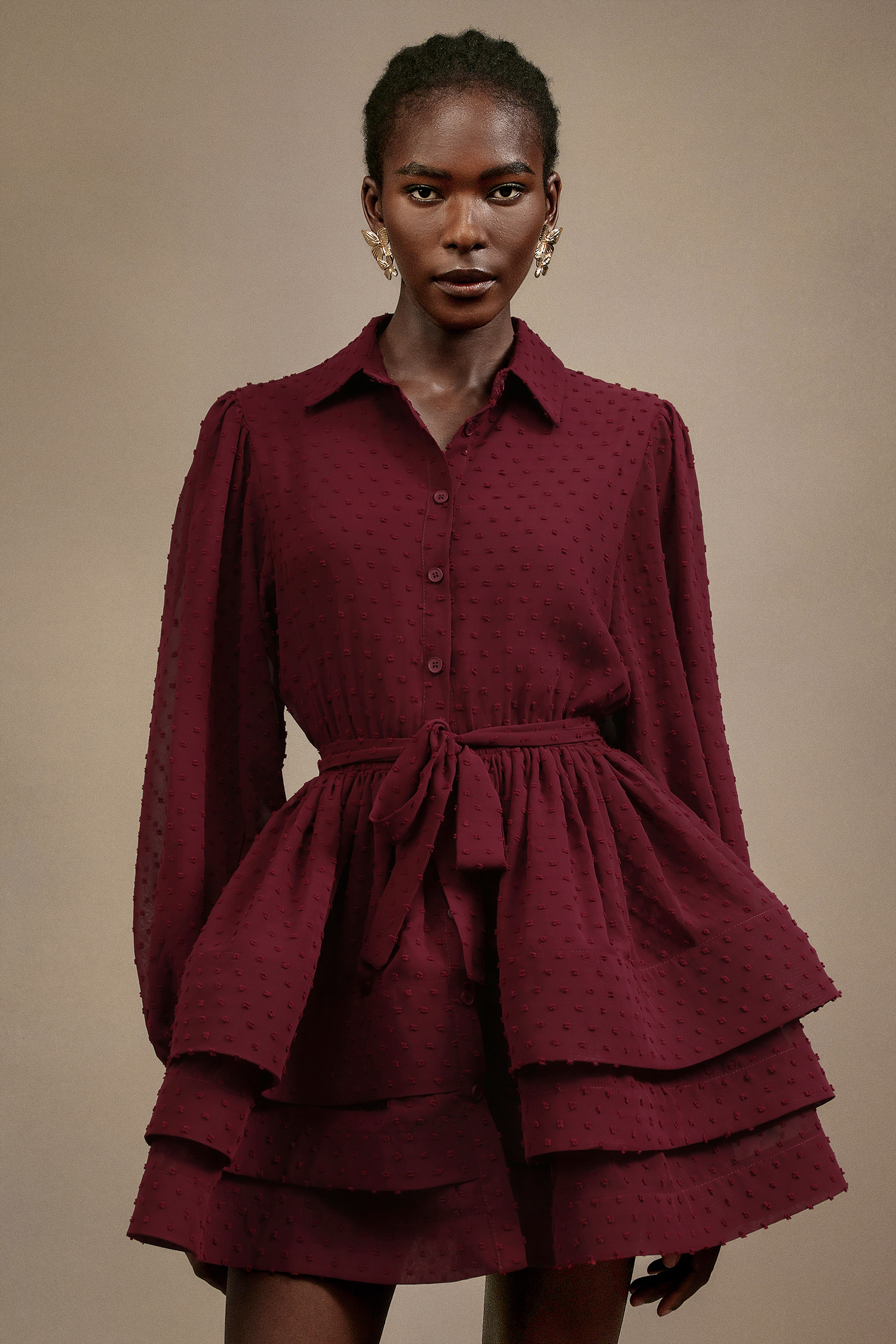 Slaia Long Sleeve Wave Point Mini Dress