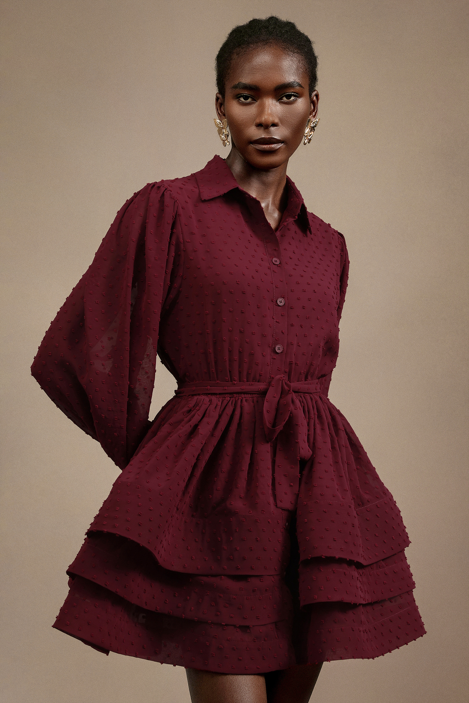 Slaia Long Sleeve Wave Point Mini Dress