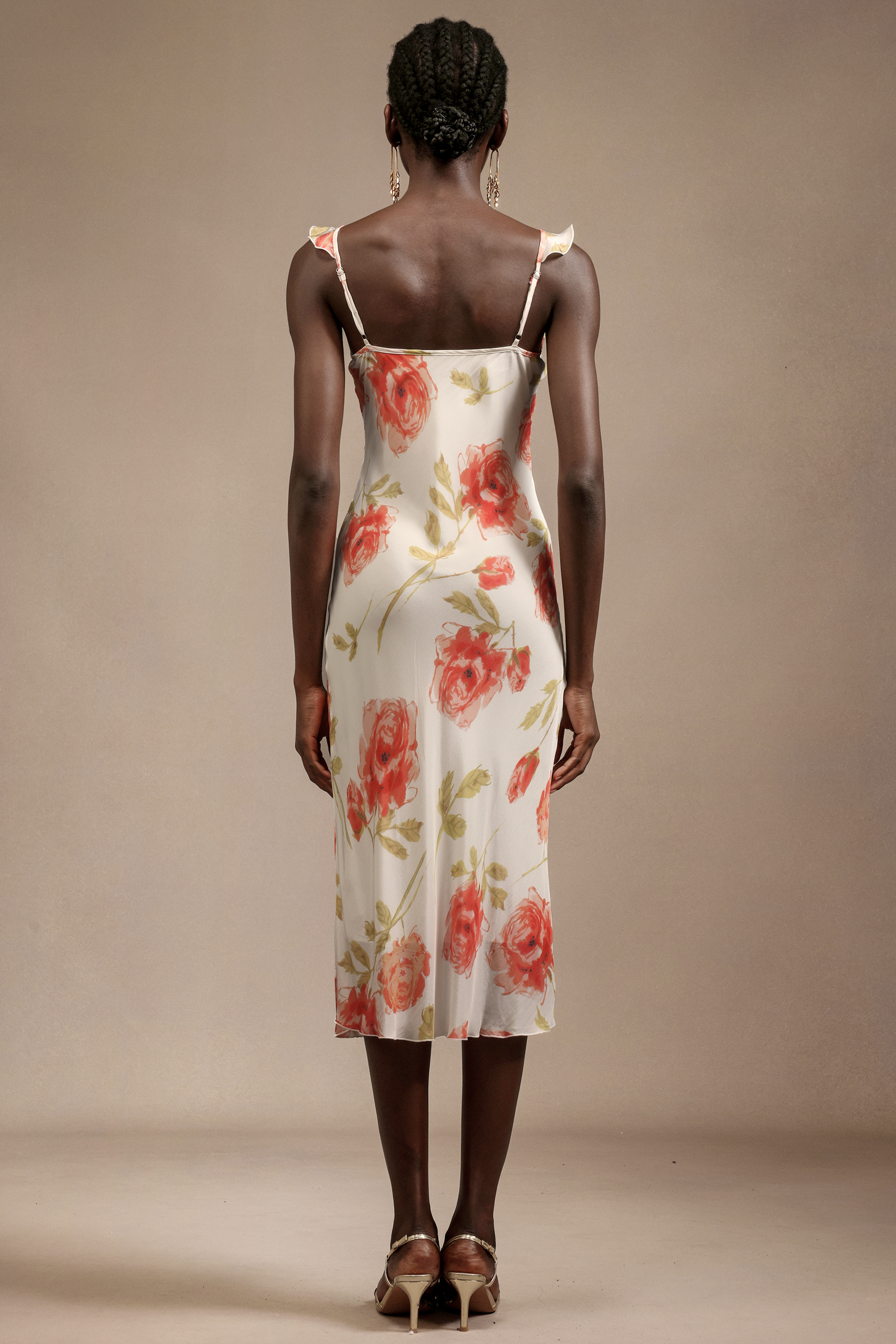 Galla Halter Floral Printed Bowknot Folds Midi Dress