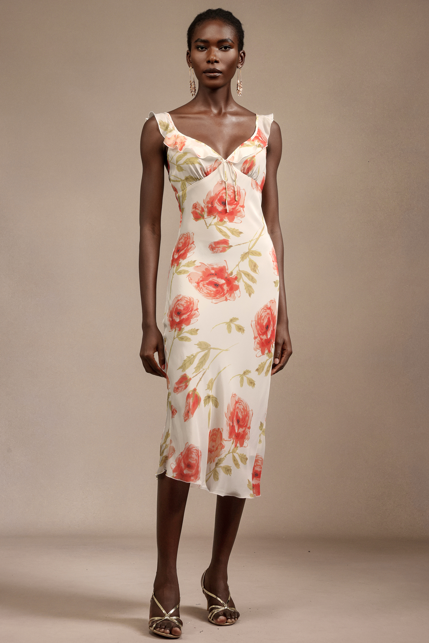 Galla Halter Floral Printed Bowknot Folds Midi Dress