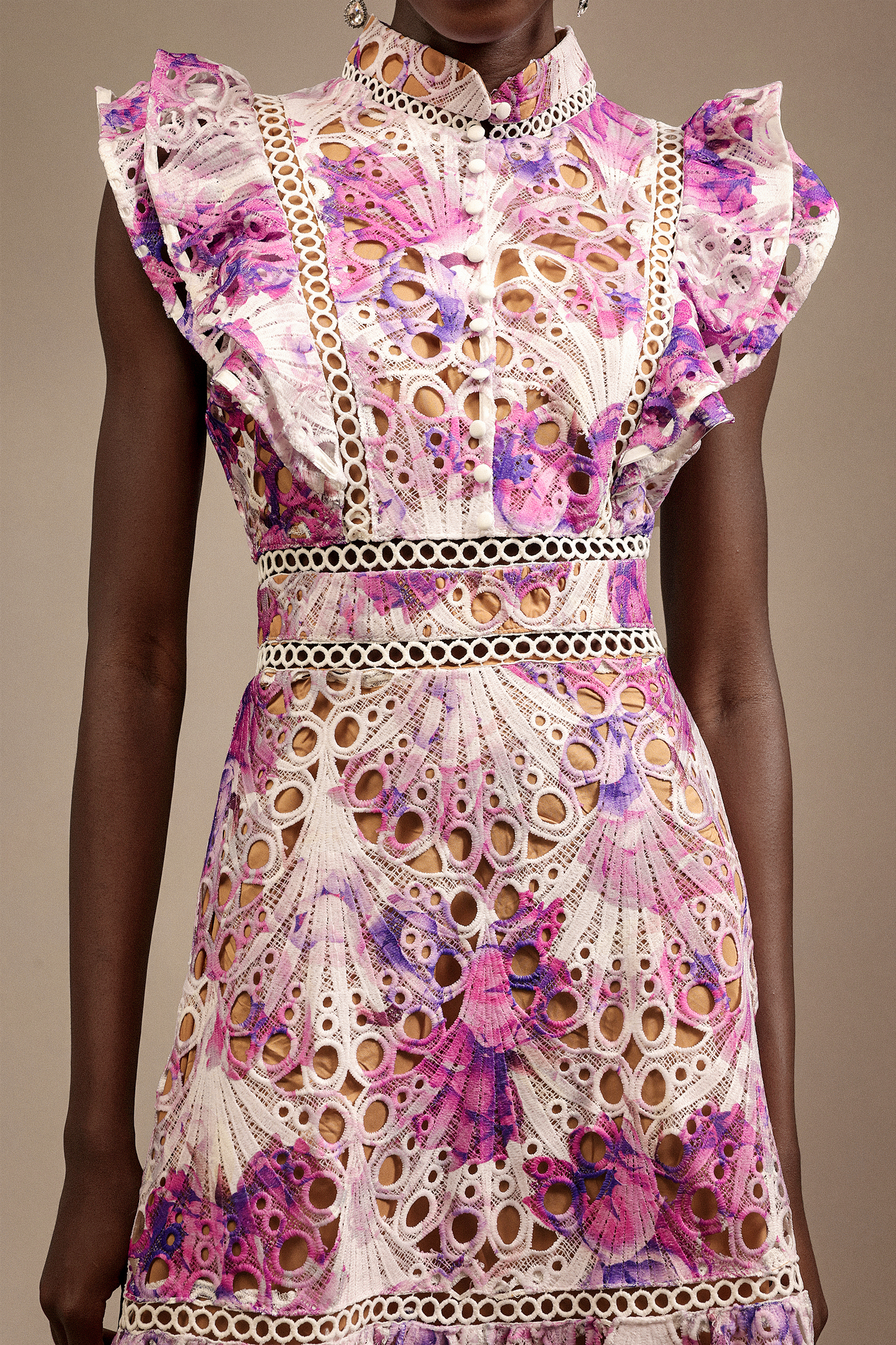 Sparkly Sleeveless Floral Printed Lace Maxi Dress