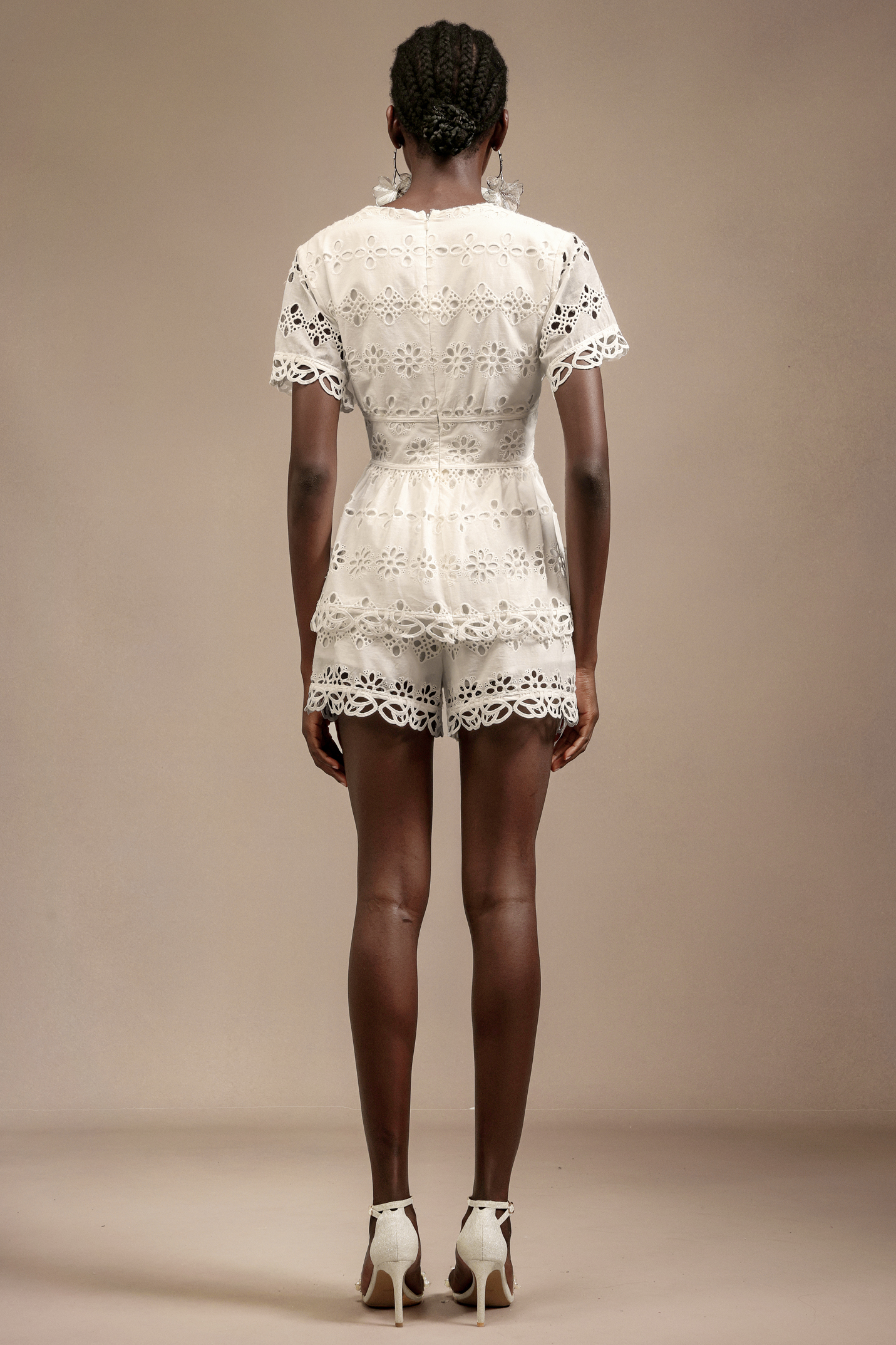 Shardae Short Sleeves V-Neck Hollow Out Mini Dress