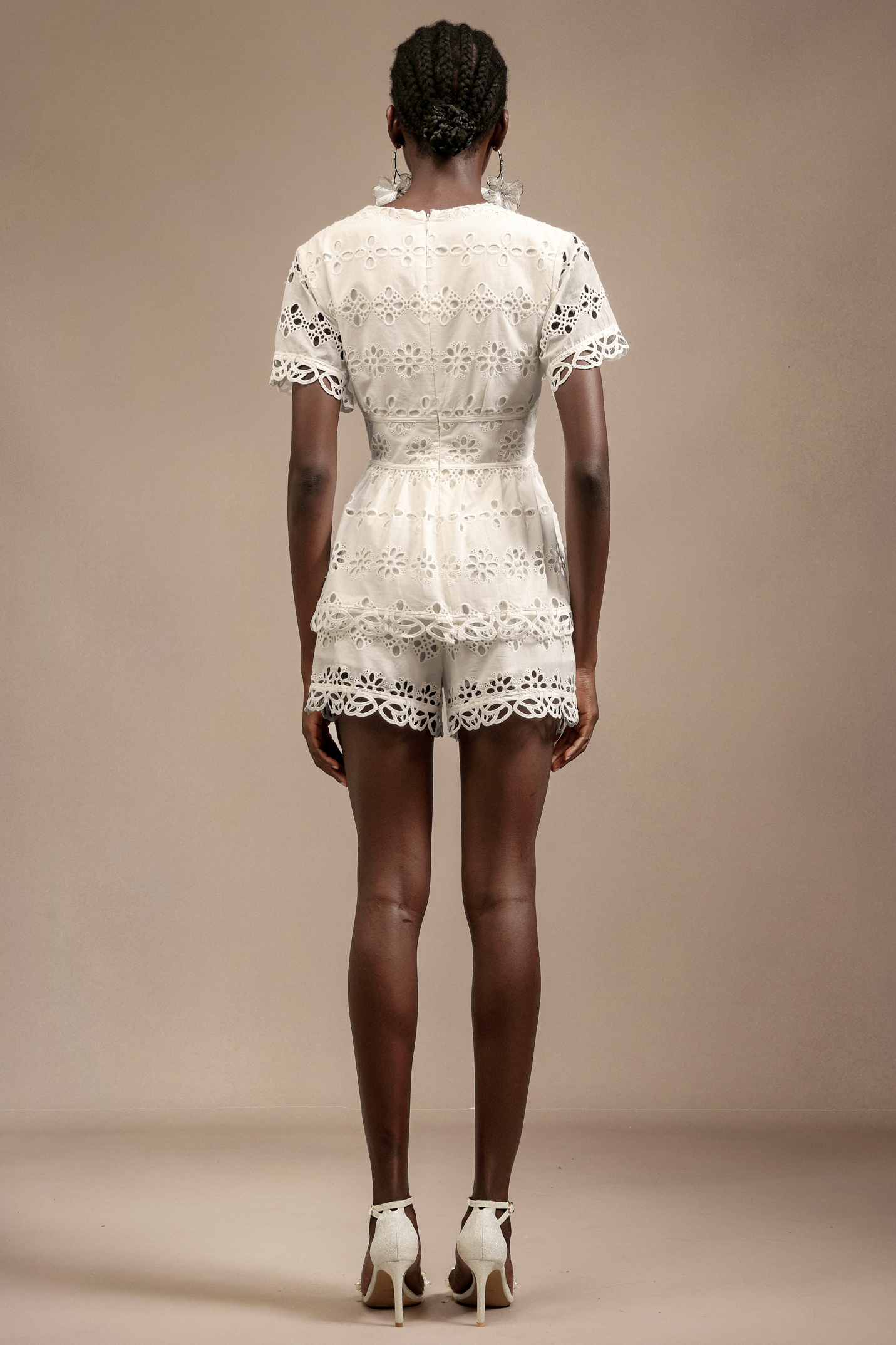 Shardae Short Sleeves V-Neck Hollow Out Mini Dress