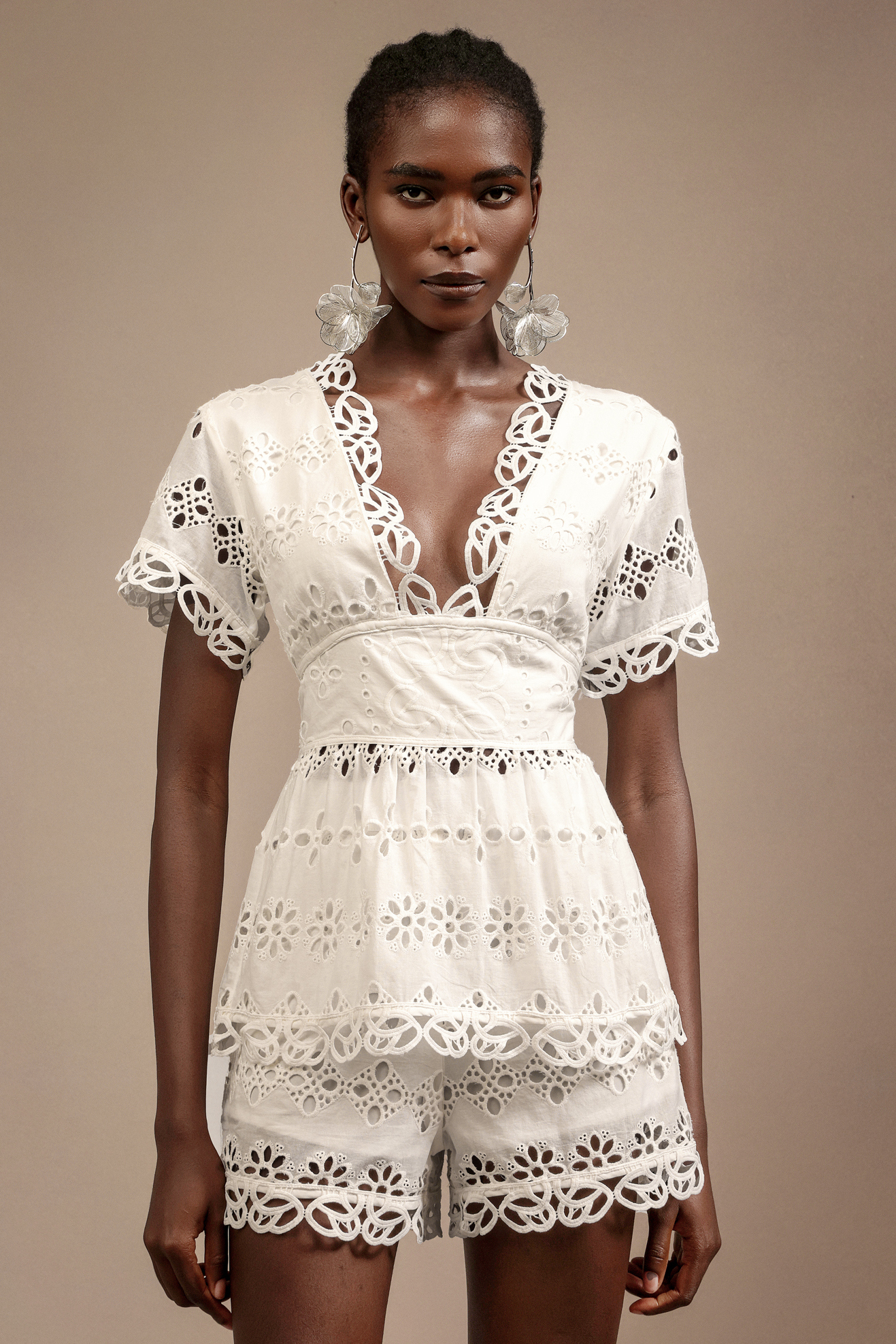 Shardae Short Sleeves V-Neck Hollow Out Mini Dress