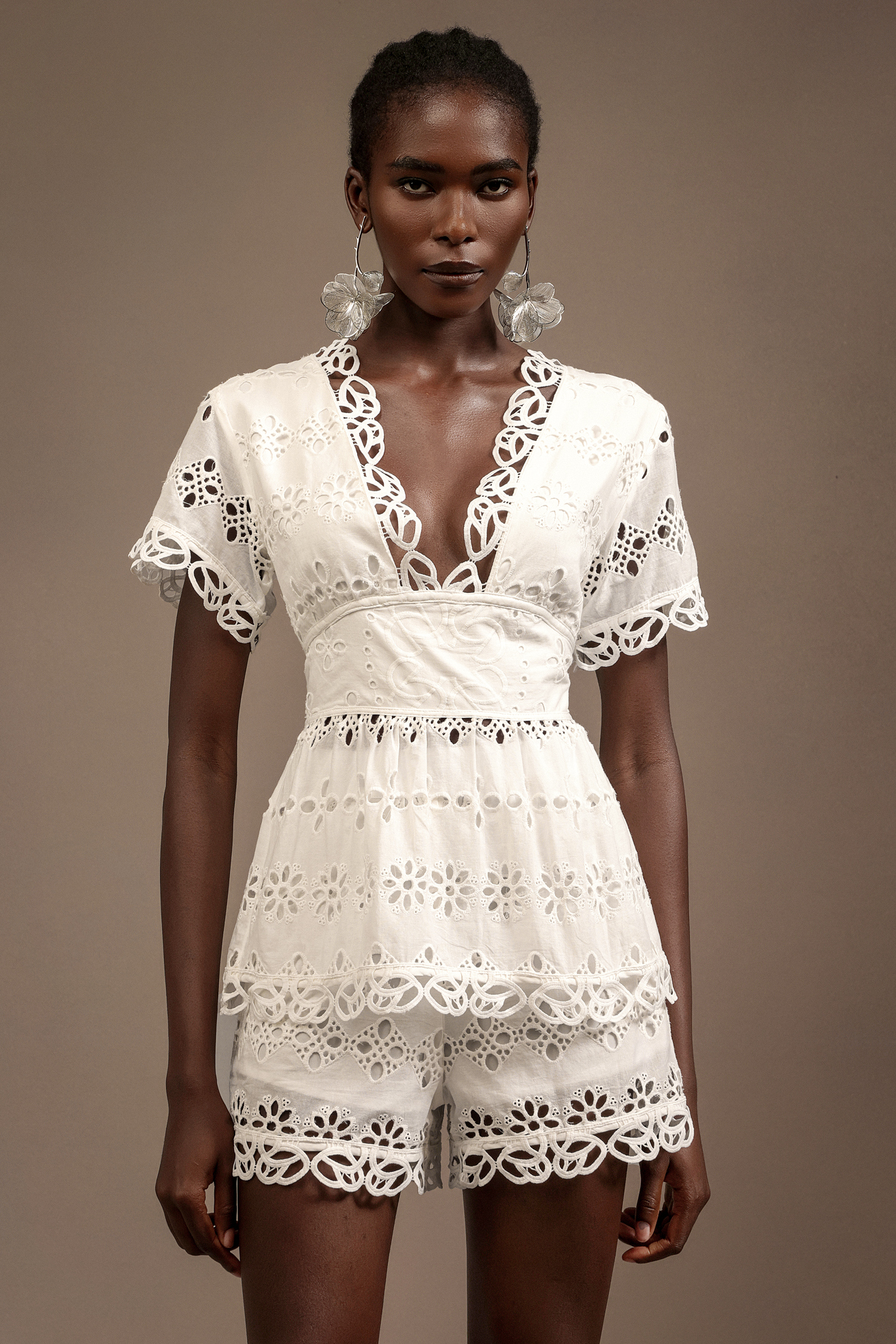 Shardae Short Sleeves V-Neck Hollow Out Mini Dress