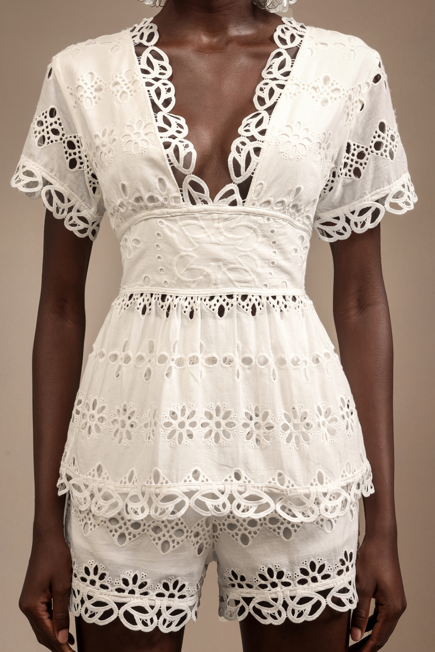 Shardae Short Sleeves V-Neck Hollow Out Mini Dress