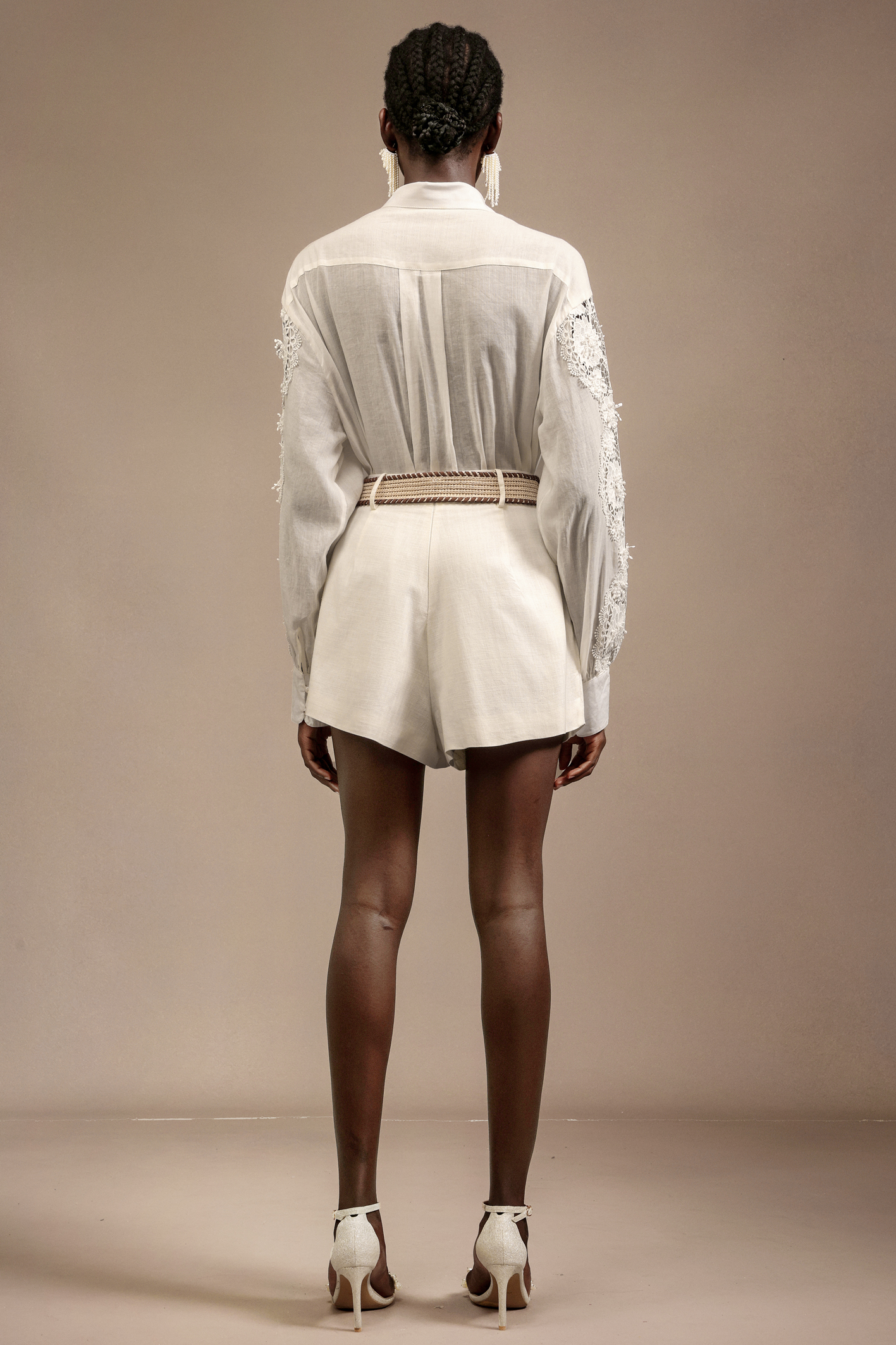 Verdad Lapel Embroidery Lace Shirt And Shorts Two-Piece Set