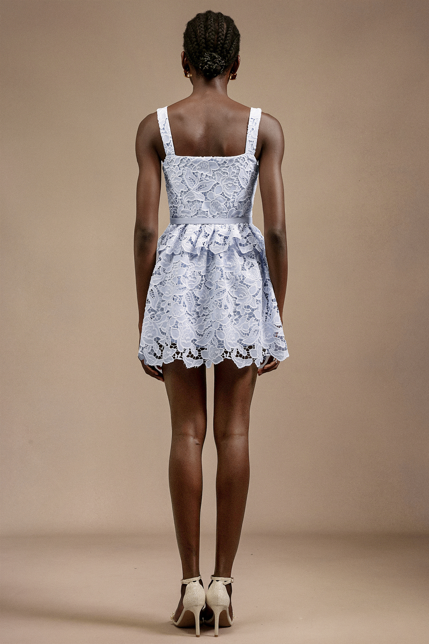 Riaba Halter Flowers Lace Mini Dress