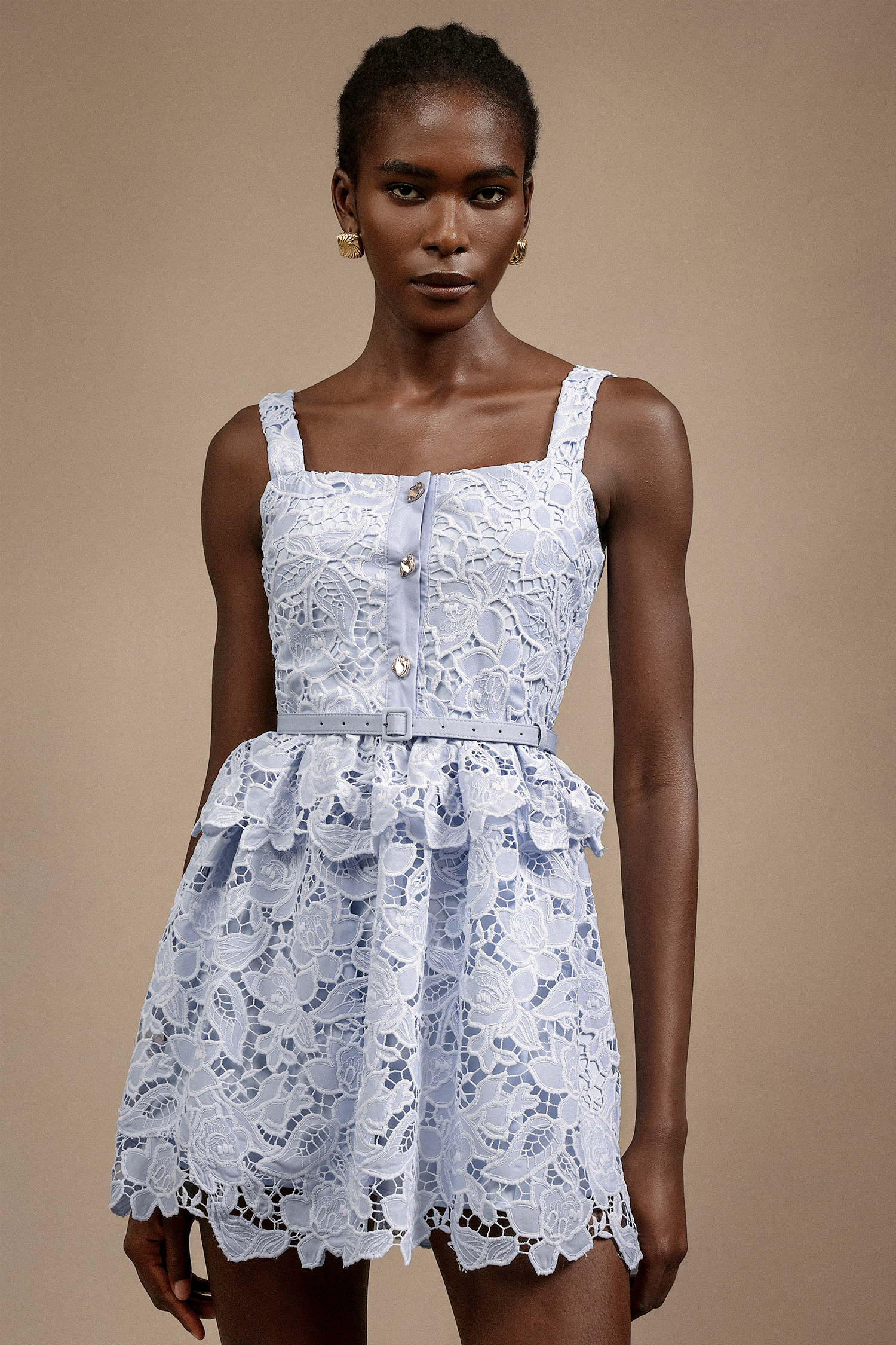 Riaba Halter Flowers Lace Mini Dress