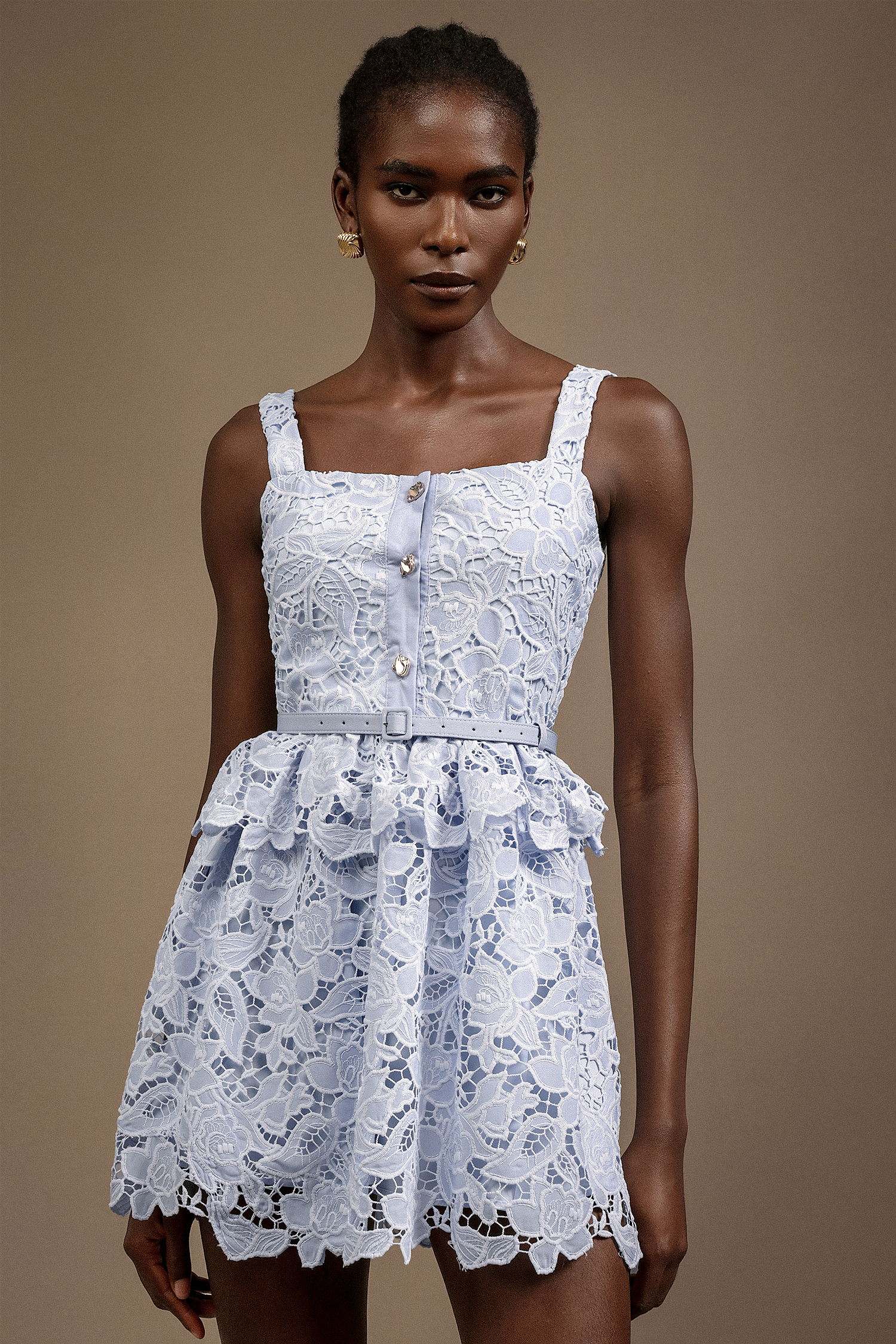 Riaba Halter Flowers Lace Mini Dress