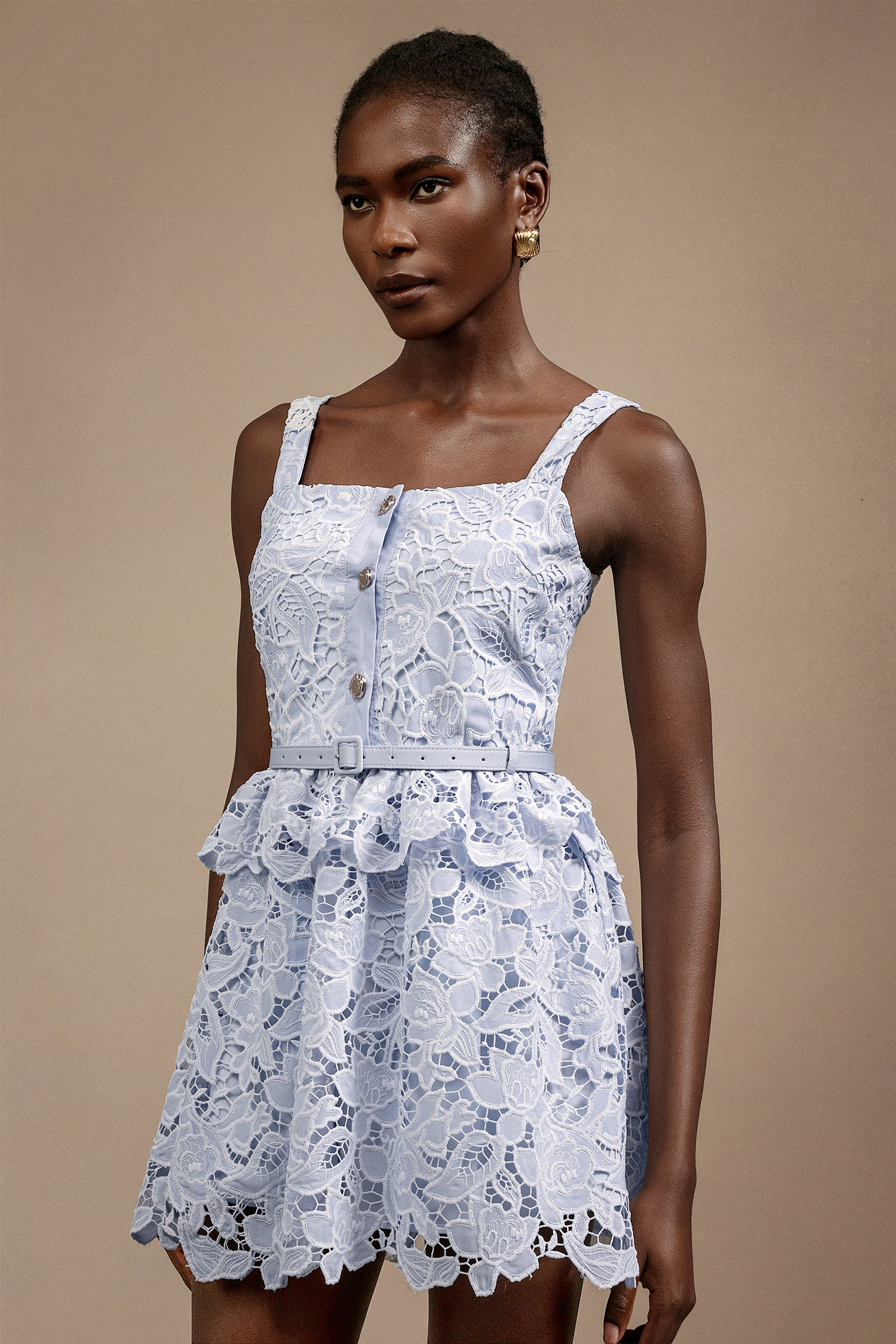 Riaba Halter Flowers Lace Mini Dress