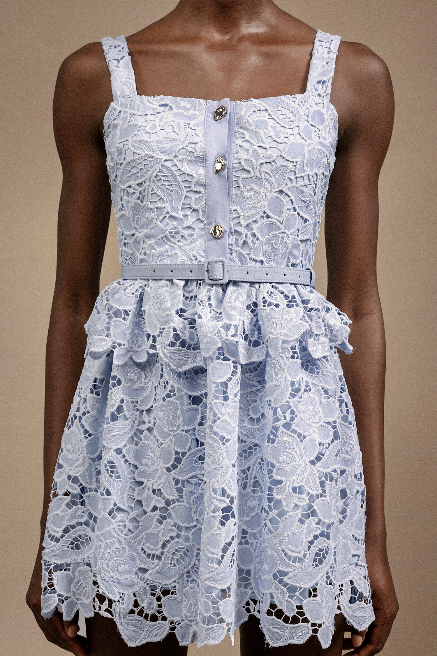 Riaba Halter Flowers Lace Mini Dress