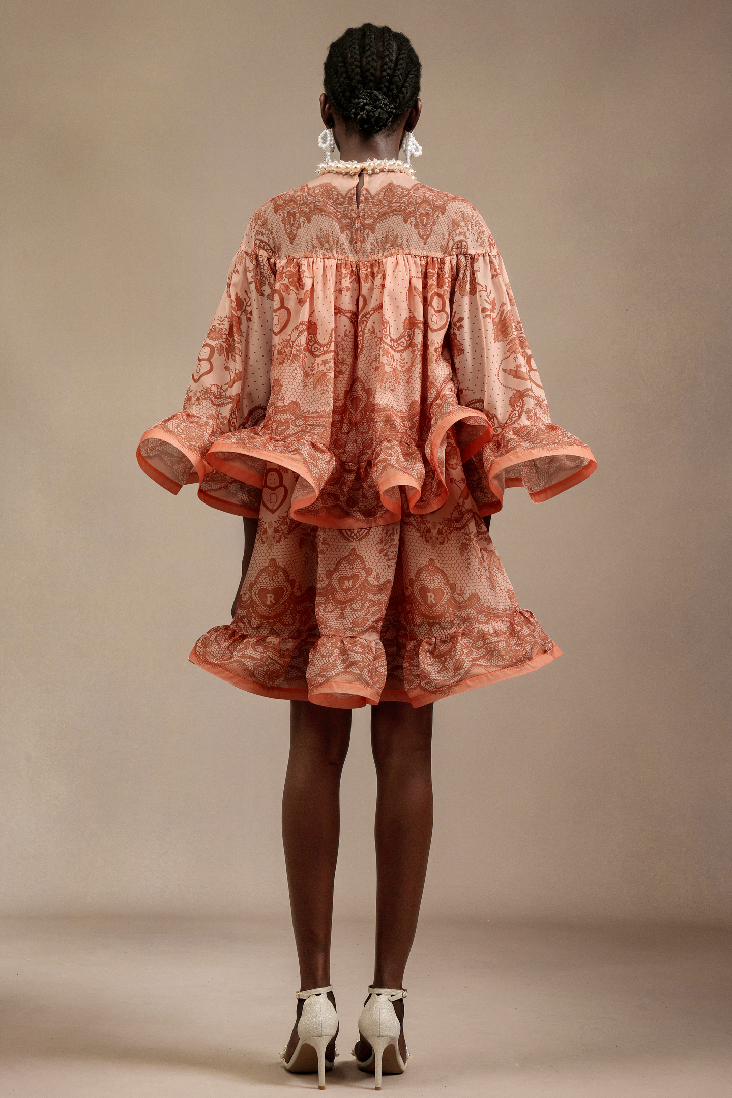 Garela Long Sleeve Printing Flounce Mini Dress