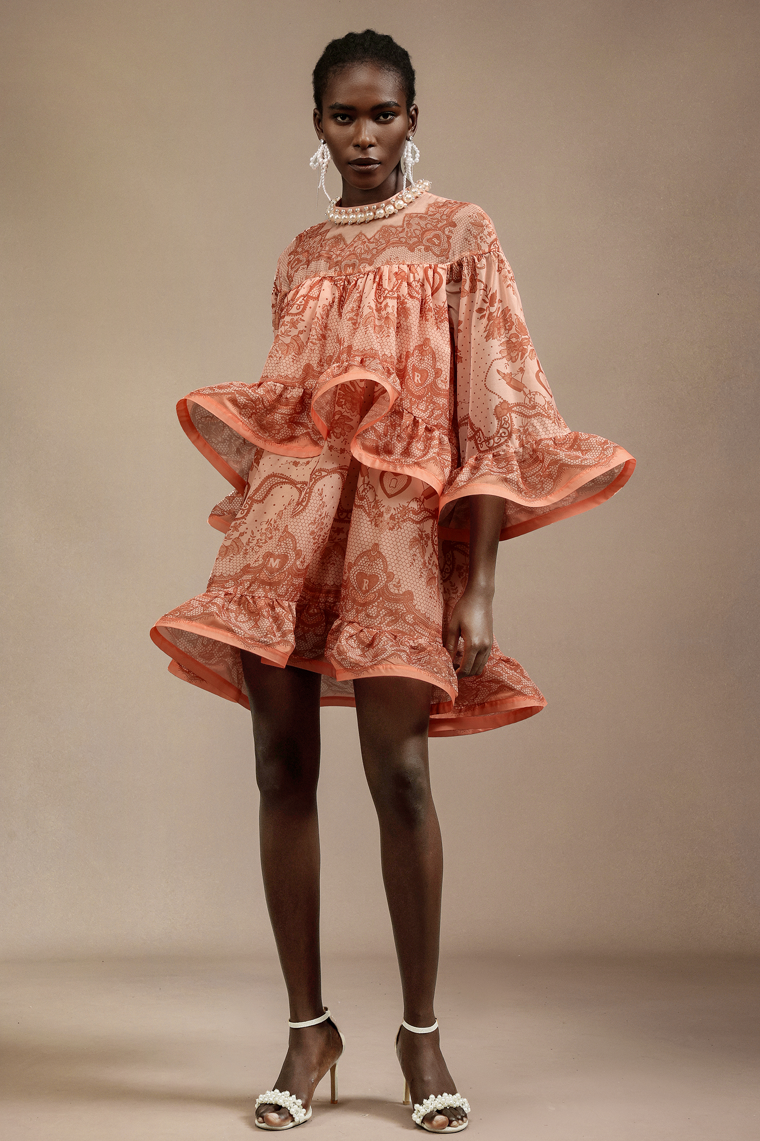 Garela Long Sleeve Printing Flounce Mini Dress