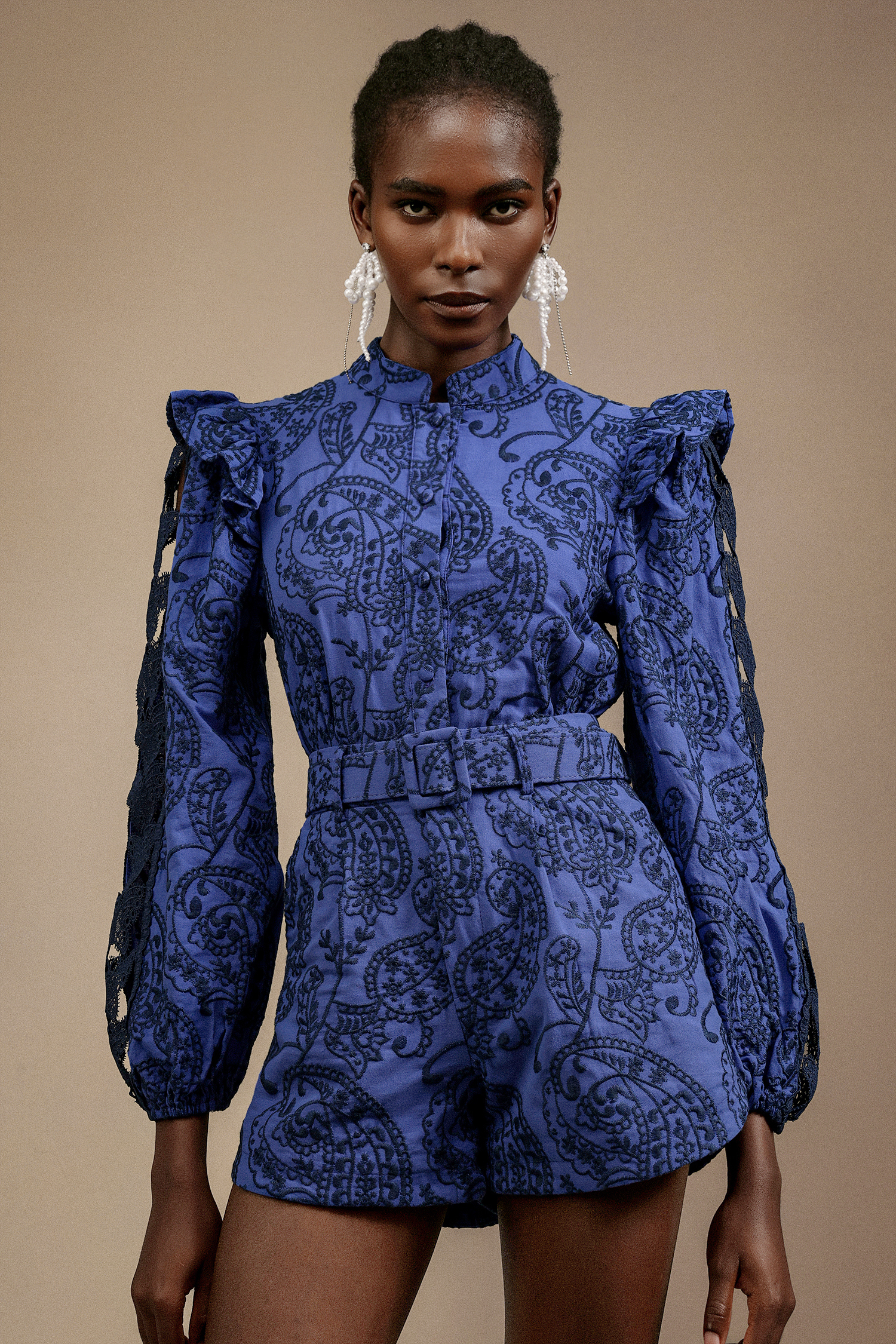 Laila Long Sleeves Embroidery Top And Shorts Two-Piece Set