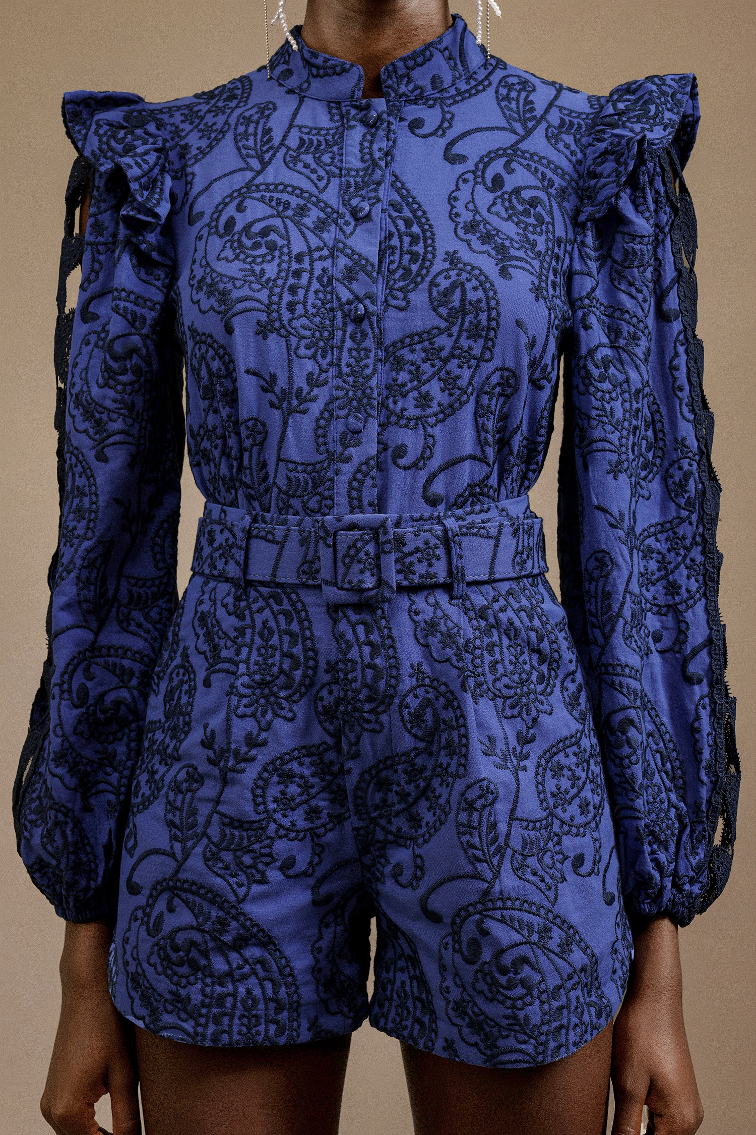 Laila Long Sleeves Embroidery Top And Shorts Two-Piece Set