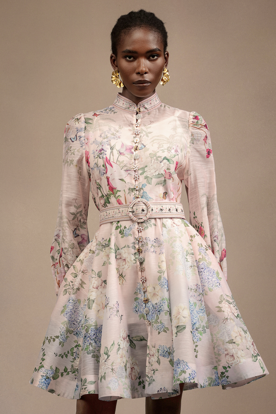 Viney Long Sleeves Floral Printed Mini Dress