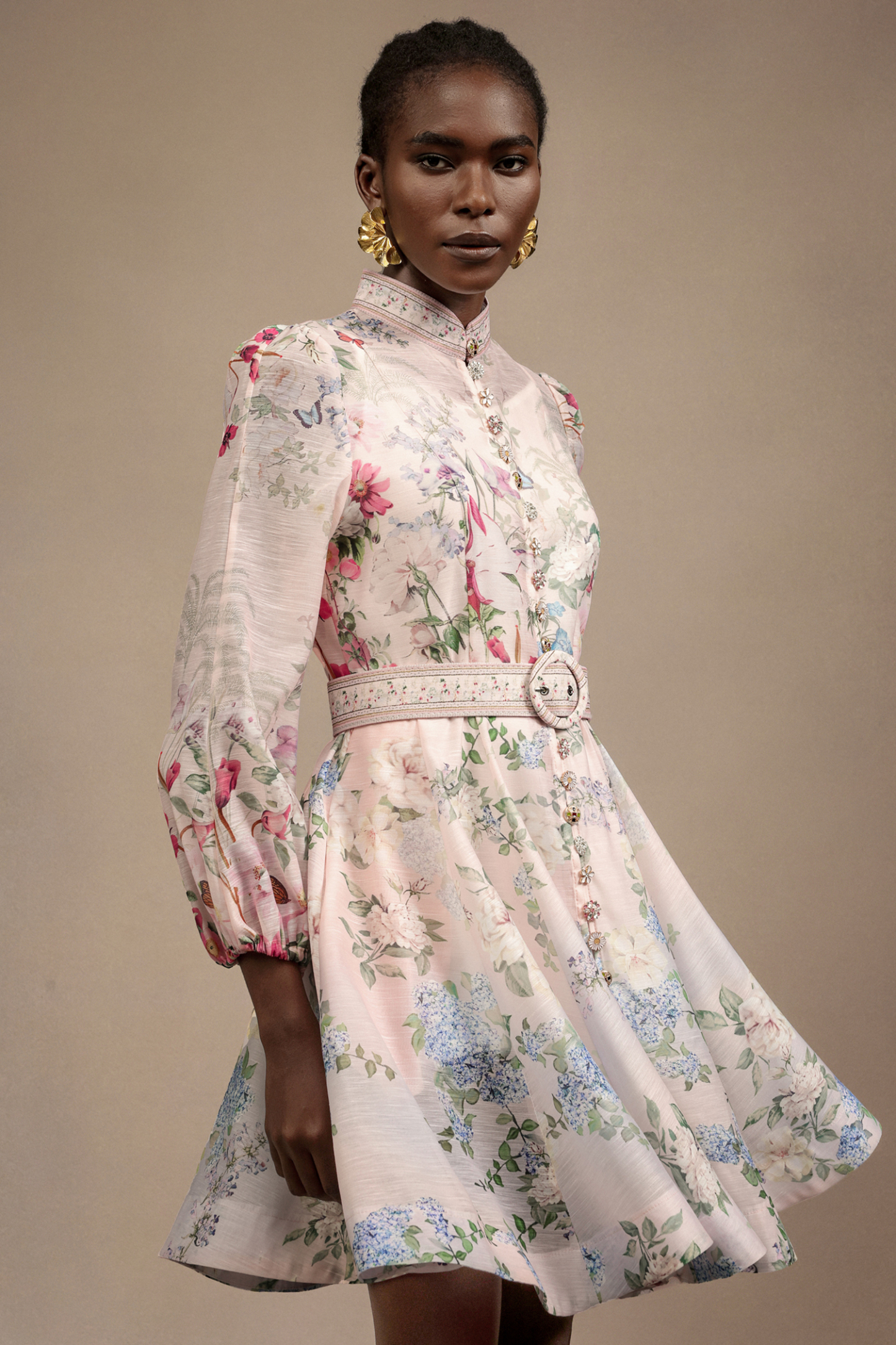 Viney Long Sleeves Floral Printed Mini Dress