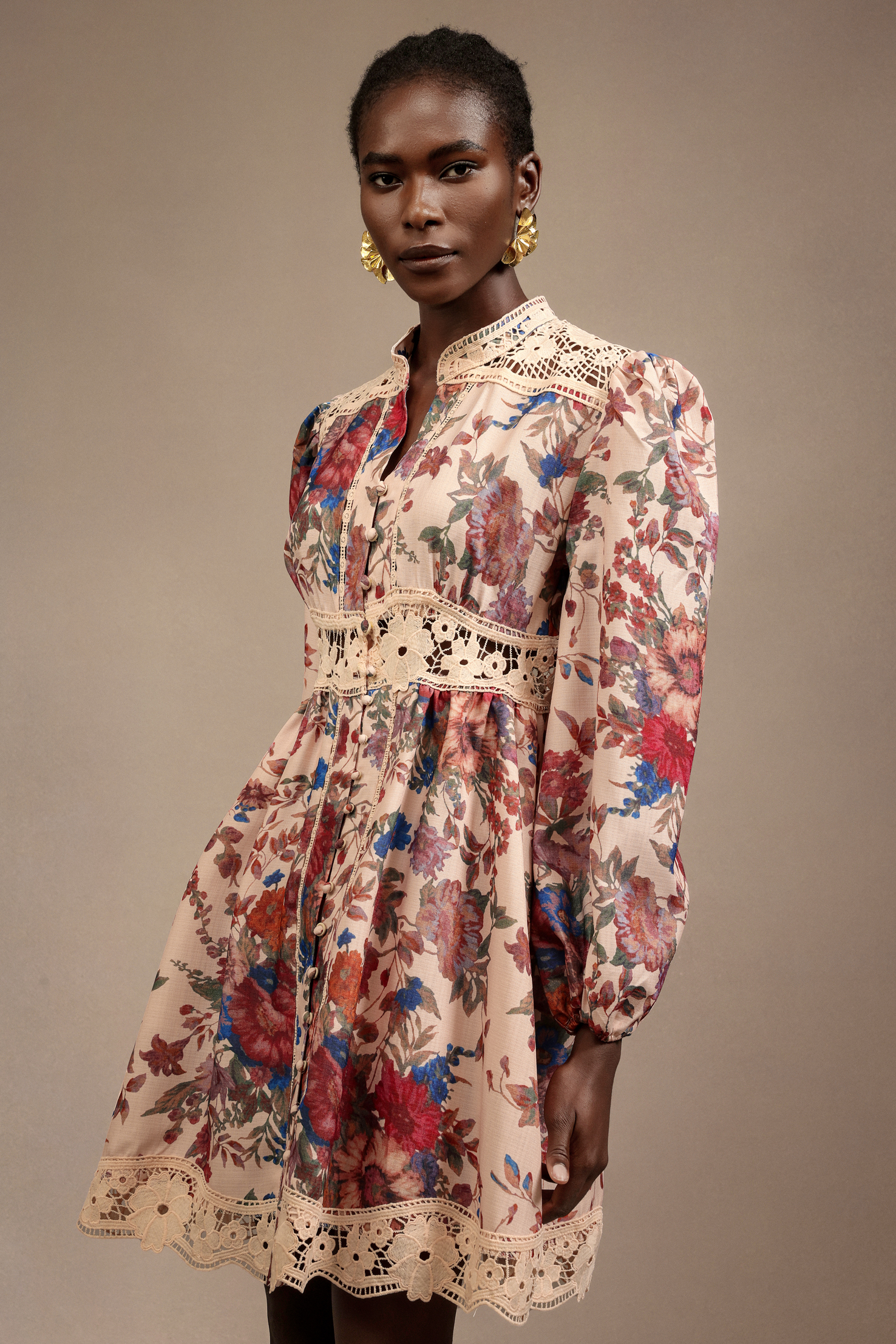 Gala Long Sleeves Floral Printed Mini Dress