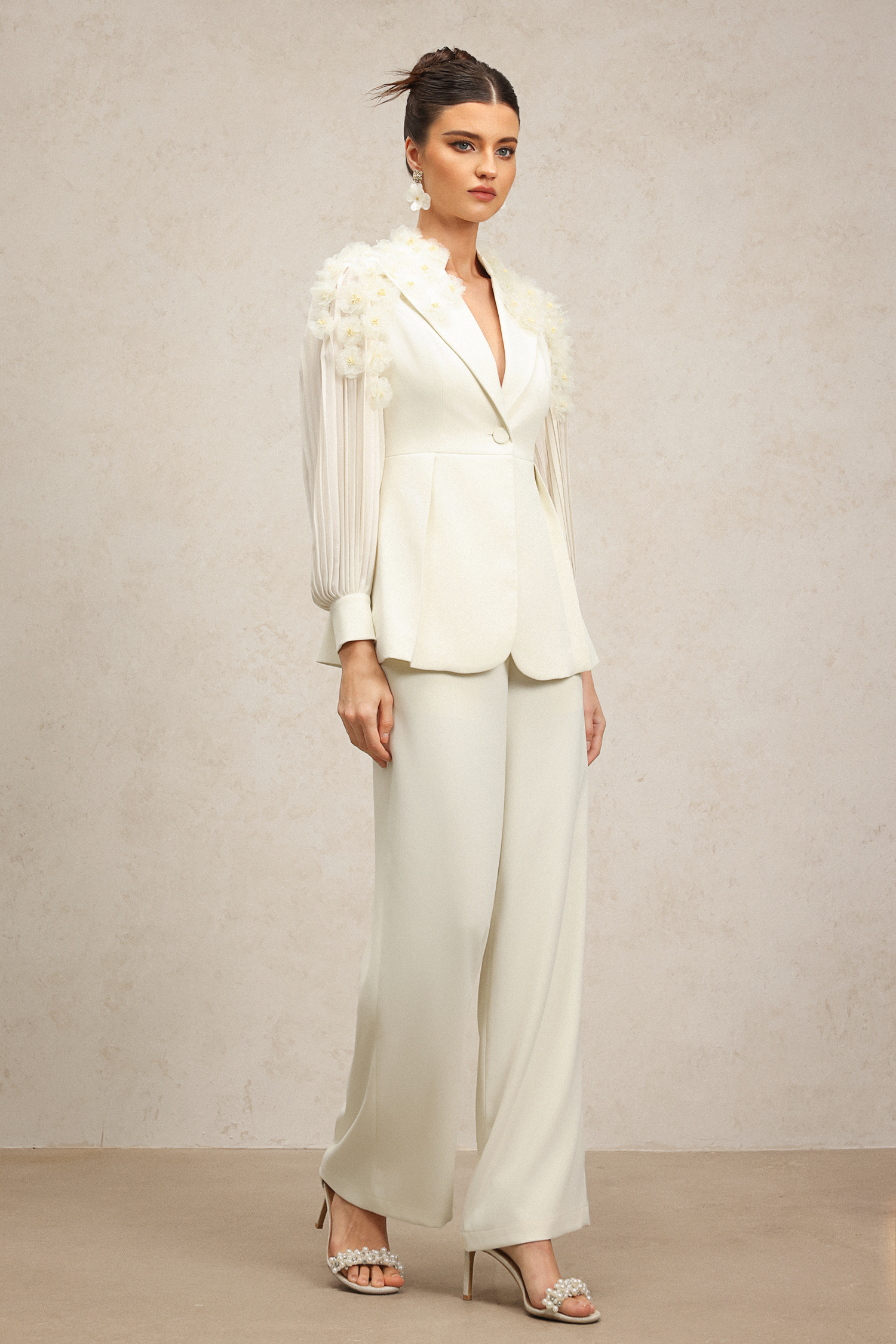 Rivi Long Sleeves Flowers Suit Top And Pants Two-Piece Set