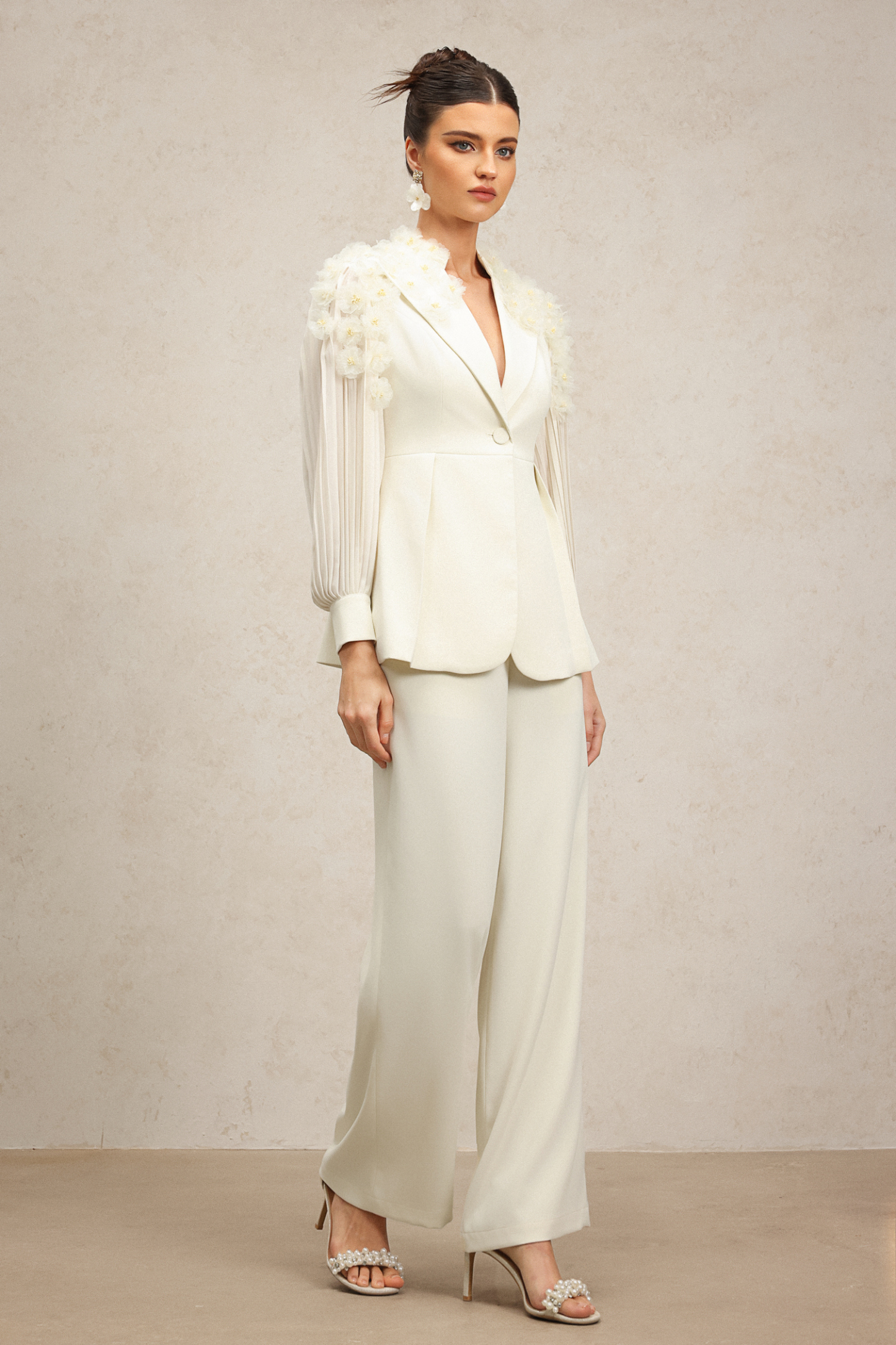 Rivi Long Sleeves Flowers Suit Top And Pants Two-Piece Set