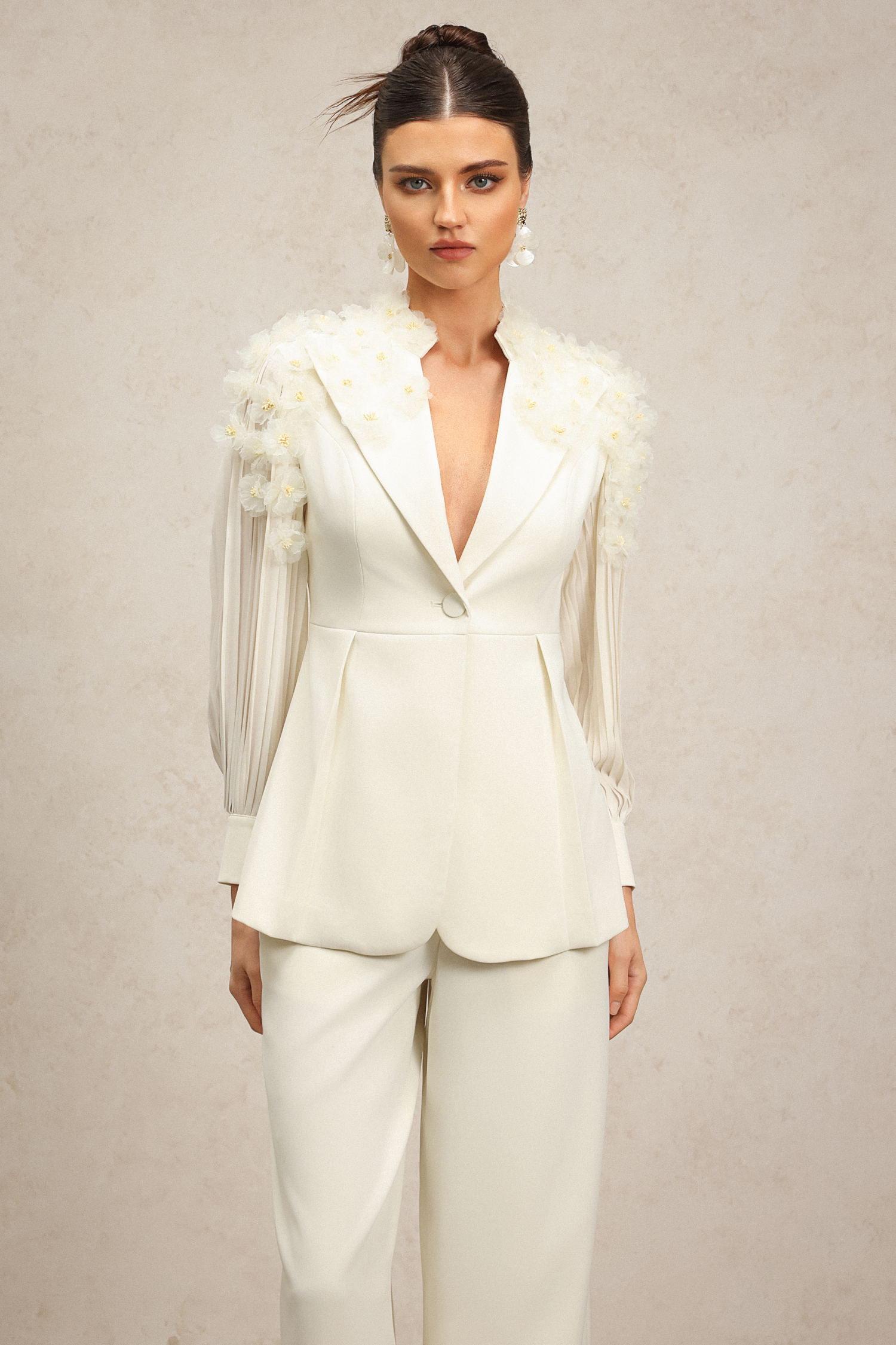 Rivi Long Sleeves Flowers Suit Top And Pants Two-Piece Set