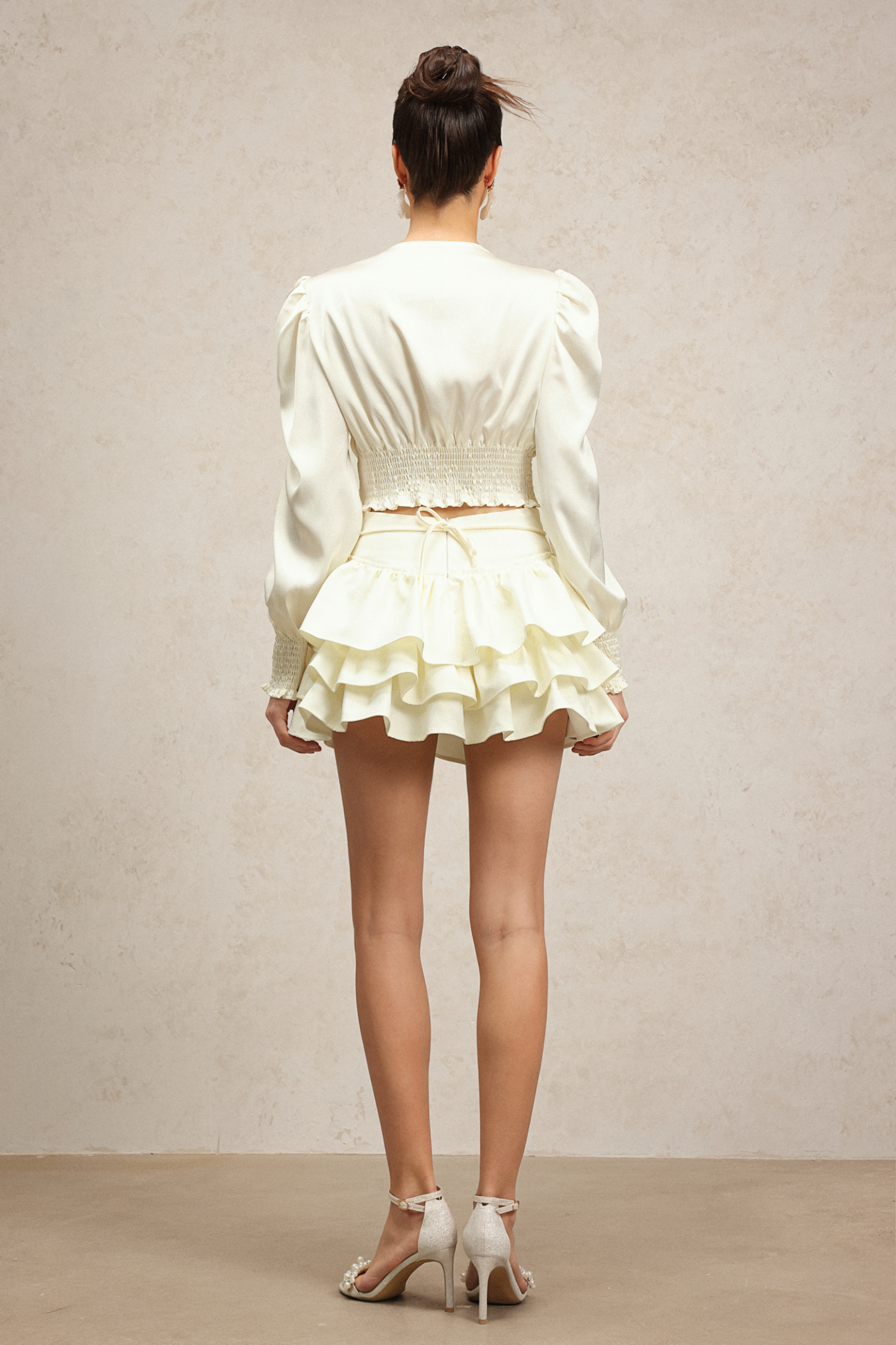 Ella V-Neck Long Sleeves Flower Layered Top And Skirt Two-Piece Set