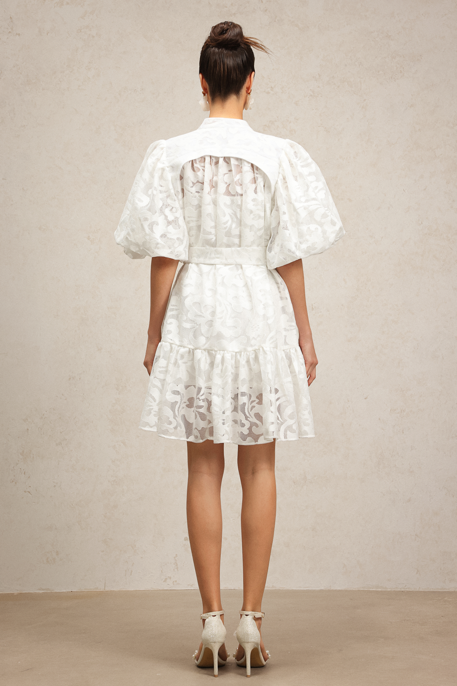 Wilisa Short Sleeves Jacquard Mini Dress