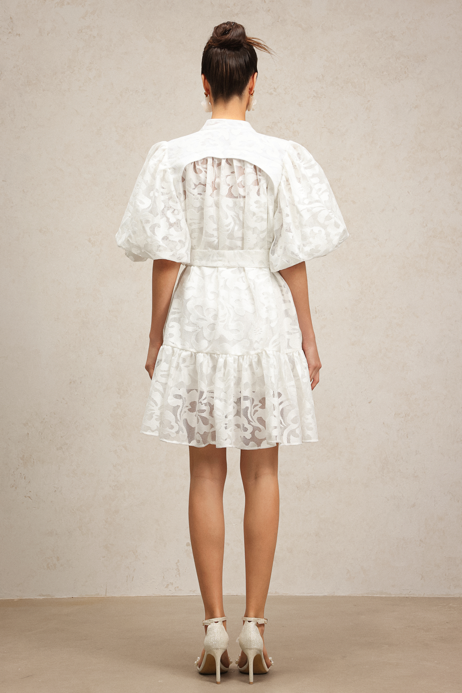 Wilisa Short Sleeves Jacquard Mini Dress