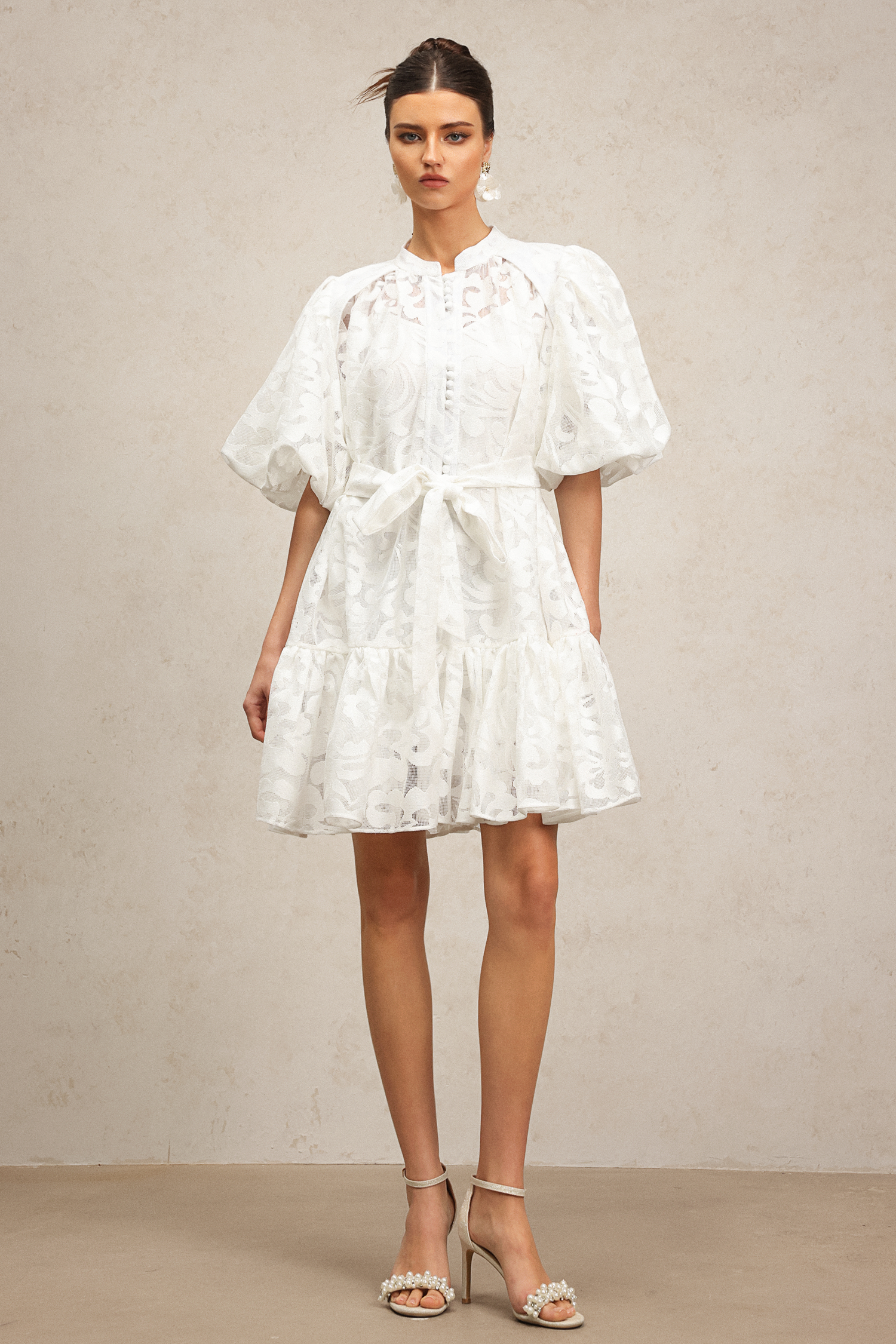 Wilisa Short Sleeves Jacquard Mini Dress