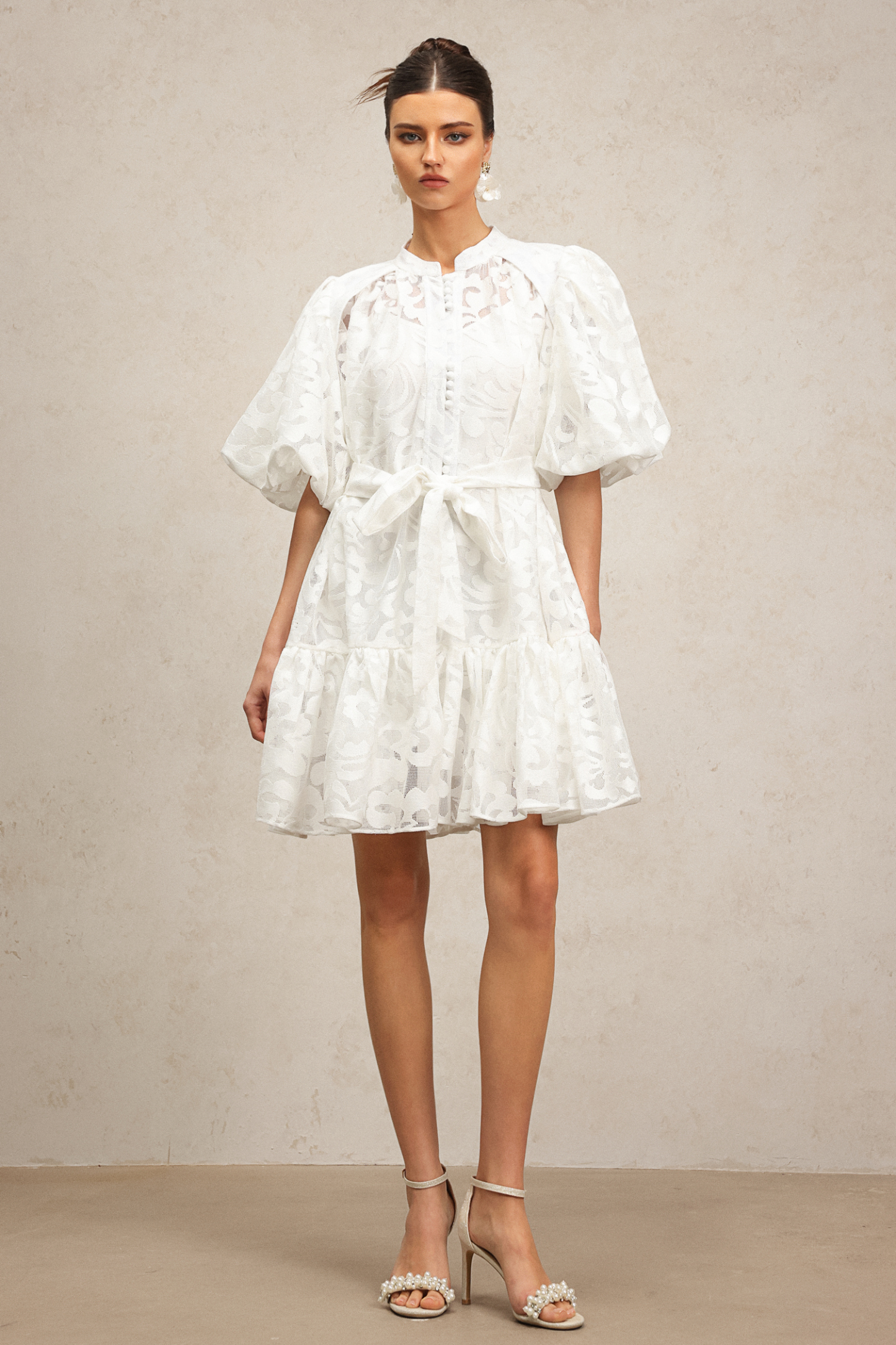 Wilisa Short Sleeves Jacquard Mini Dress