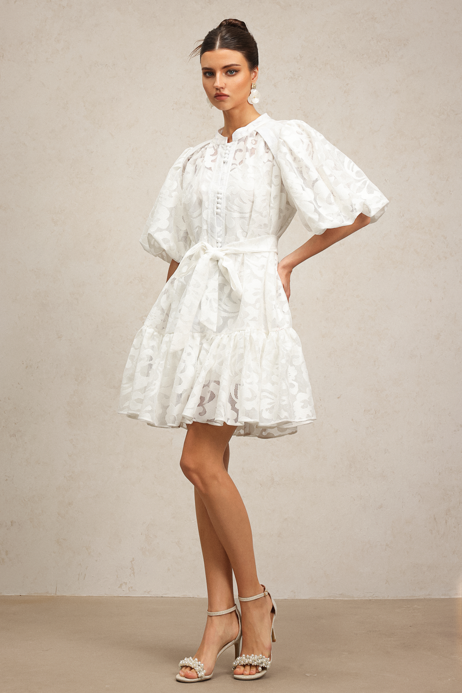 Wilisa Short Sleeves Jacquard Mini Dress