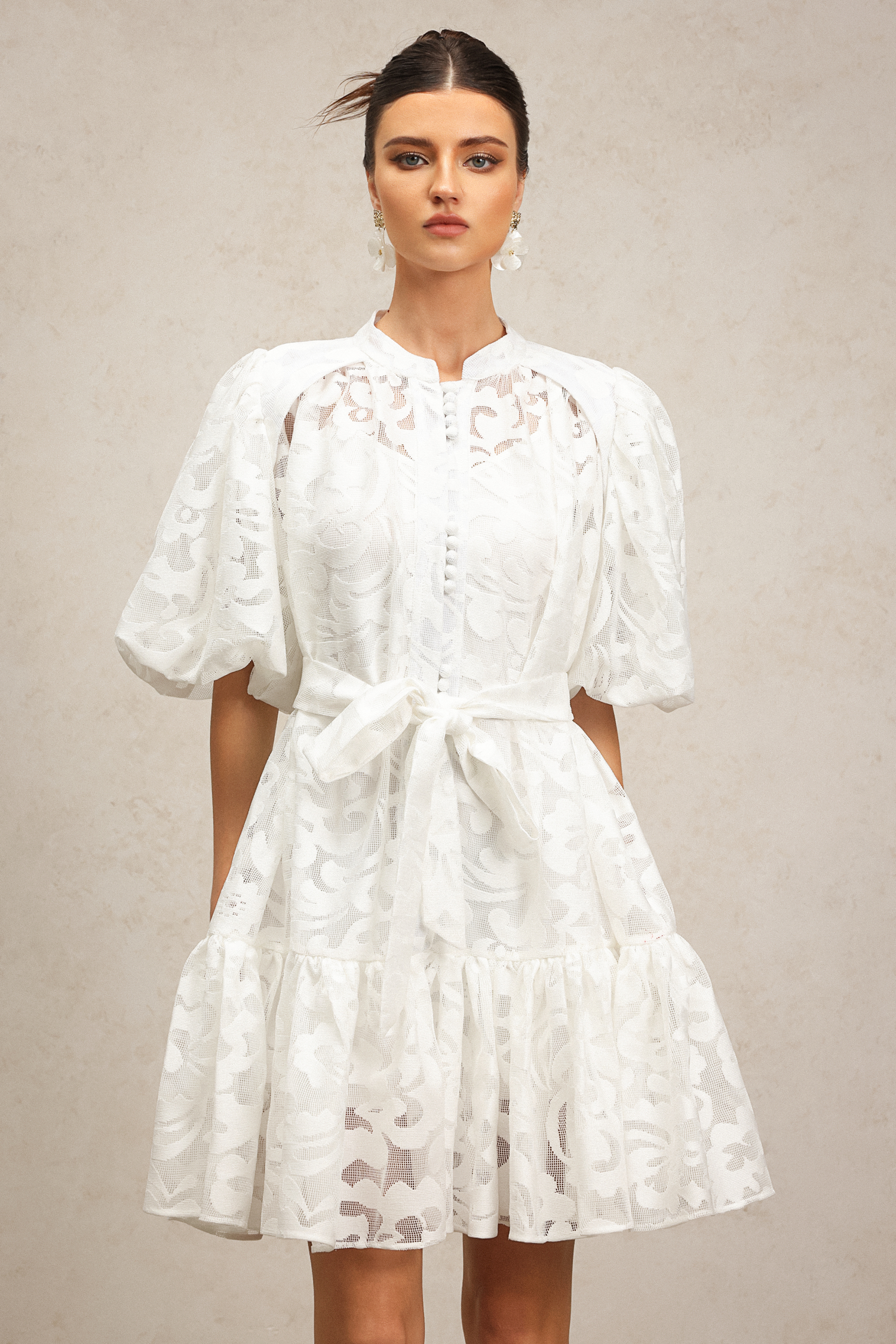 Wilisa Short Sleeves Jacquard Mini Dress