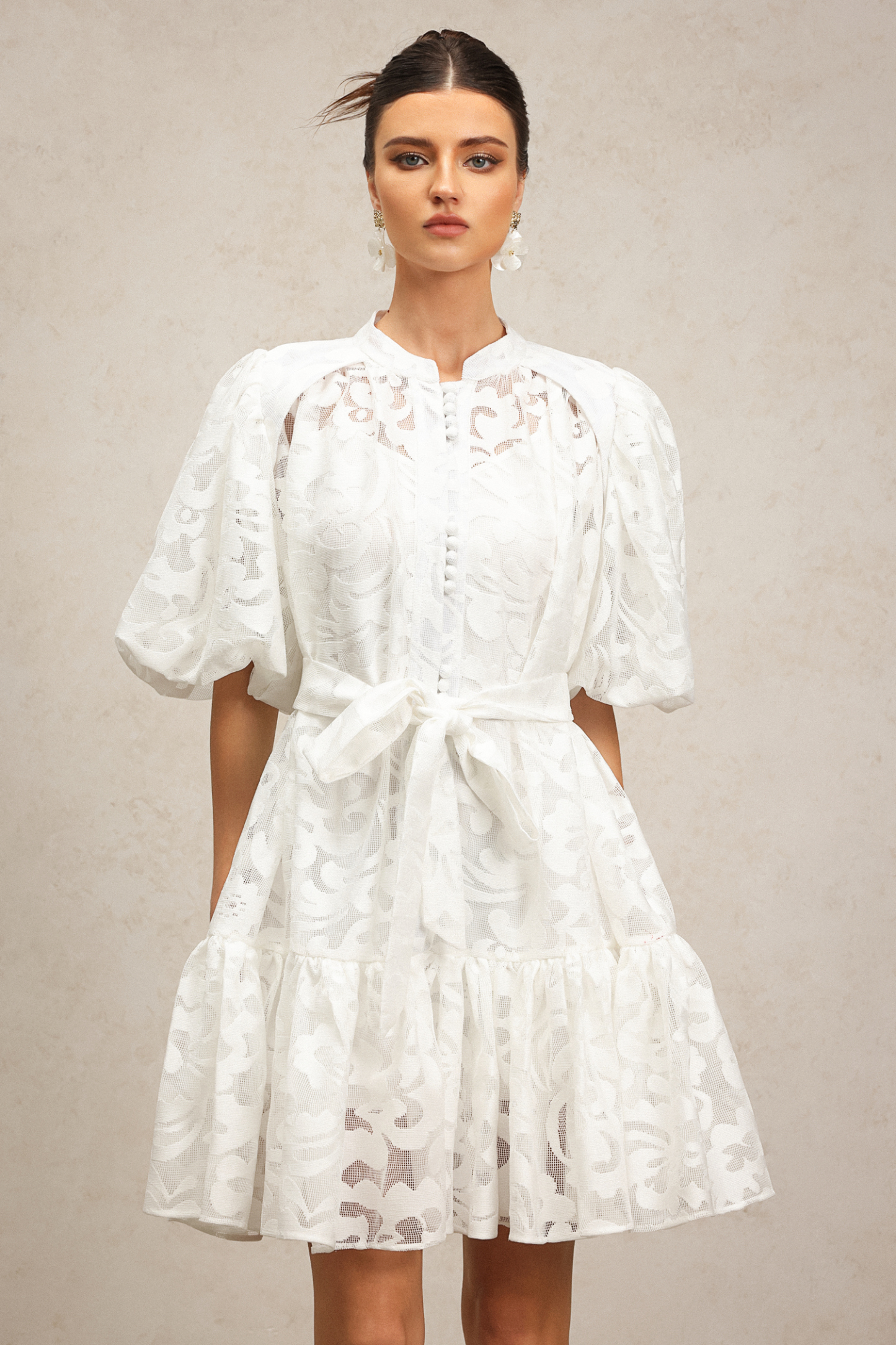 Wilisa Short Sleeves Jacquard Mini Dress