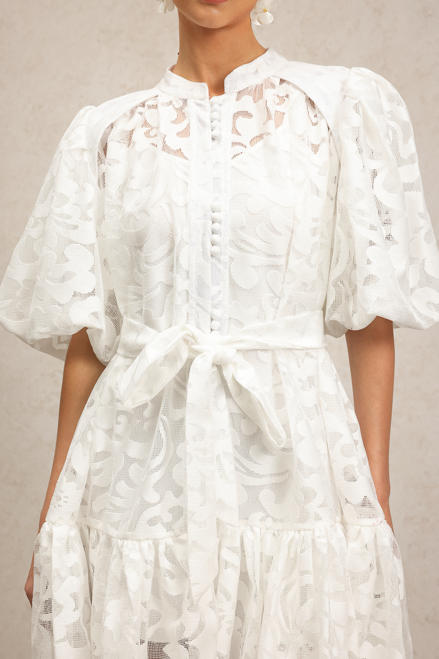 Wilisa Short Sleeves Jacquard Mini Dress
