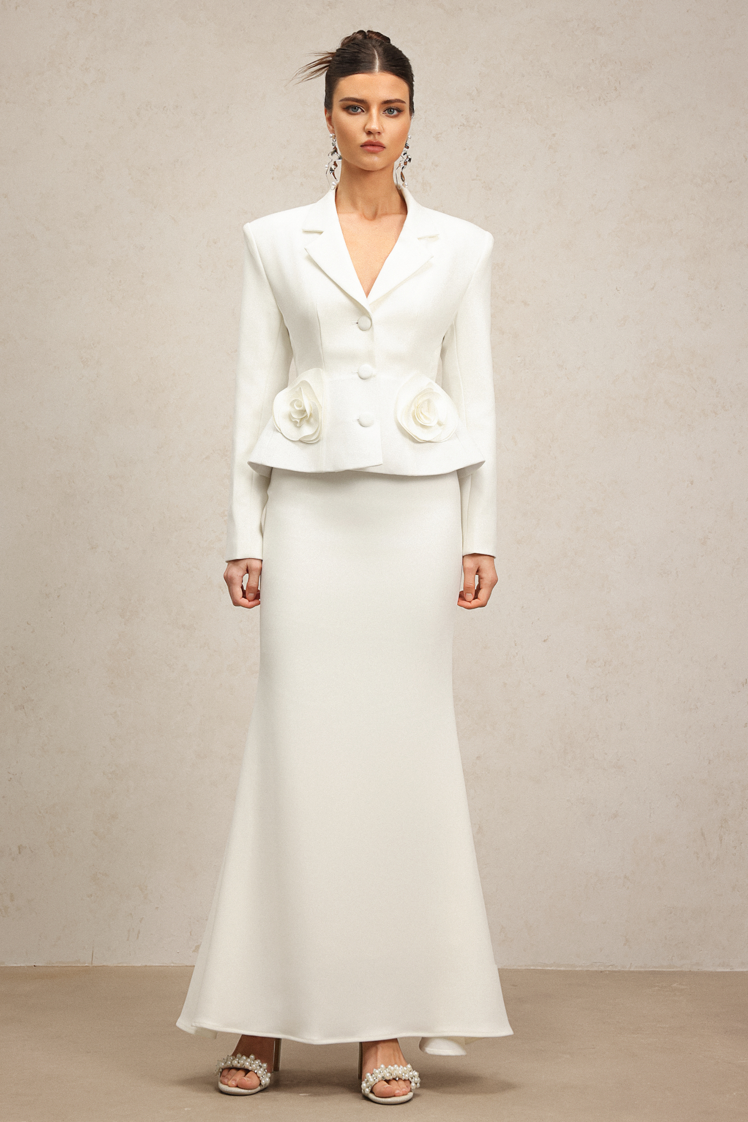 Zambezi Long Sleeves Flowers Suit Top And Fishtail Skirt Two-Piece Set