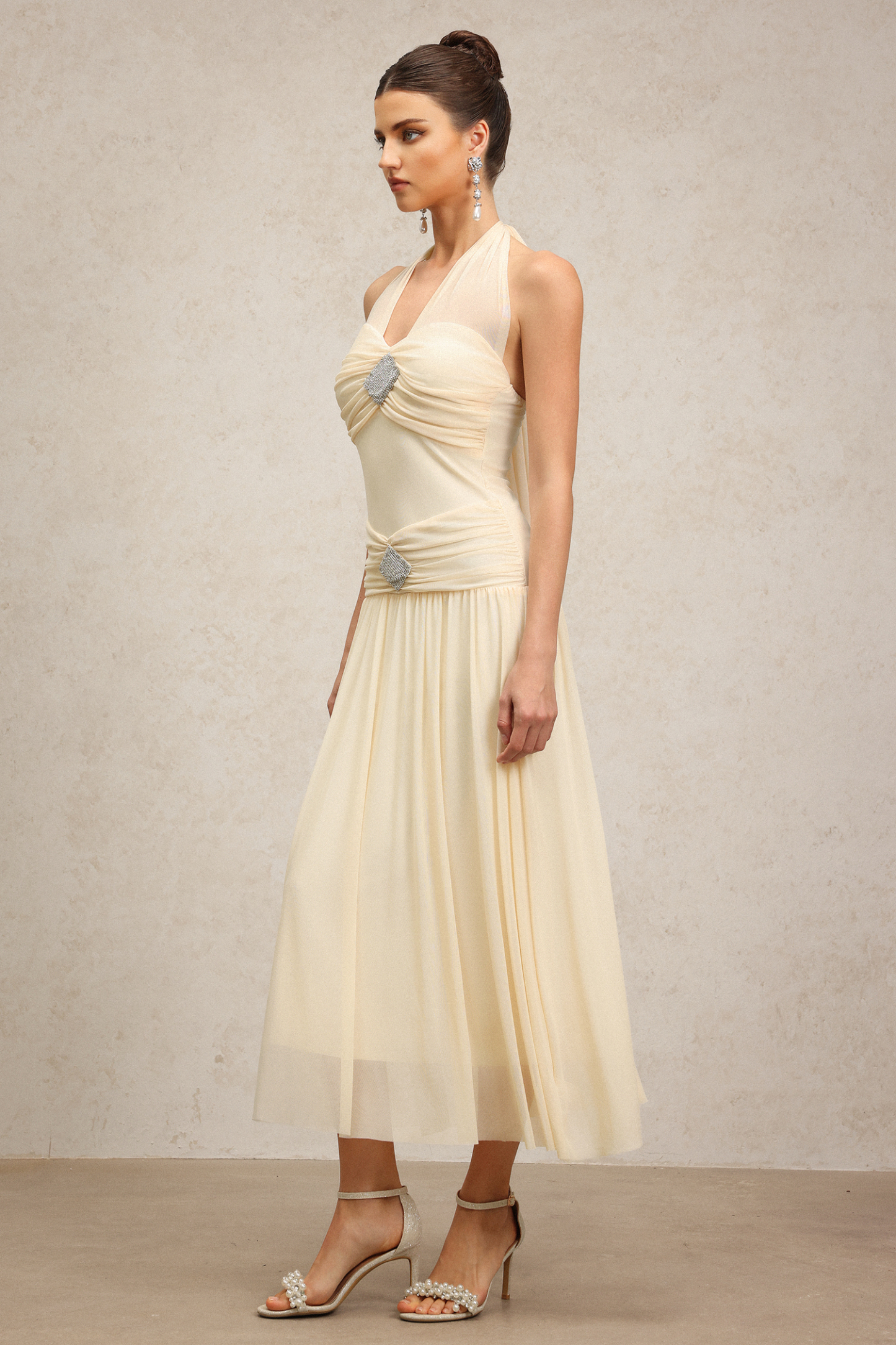 Janiyah Sleeveless Folds Diamond Maxi Dress