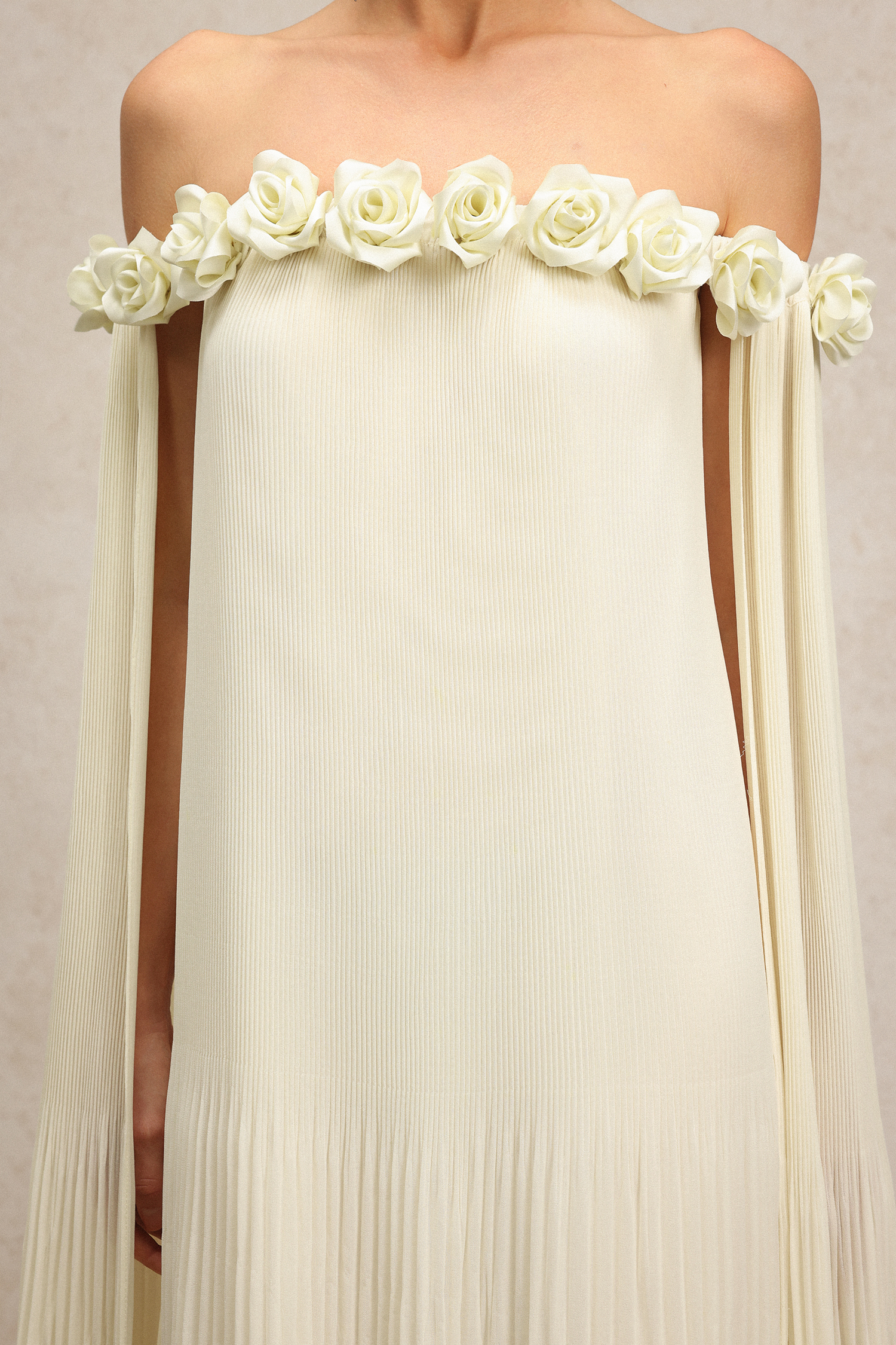 Gini Off-The-Shoulder Flowers Folds Maxi Dress
