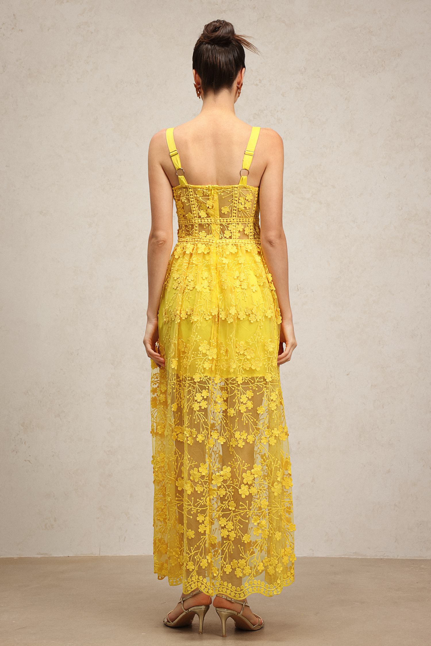 Molia Sleeveless Lace Flowers Embroidery Maxi Dress