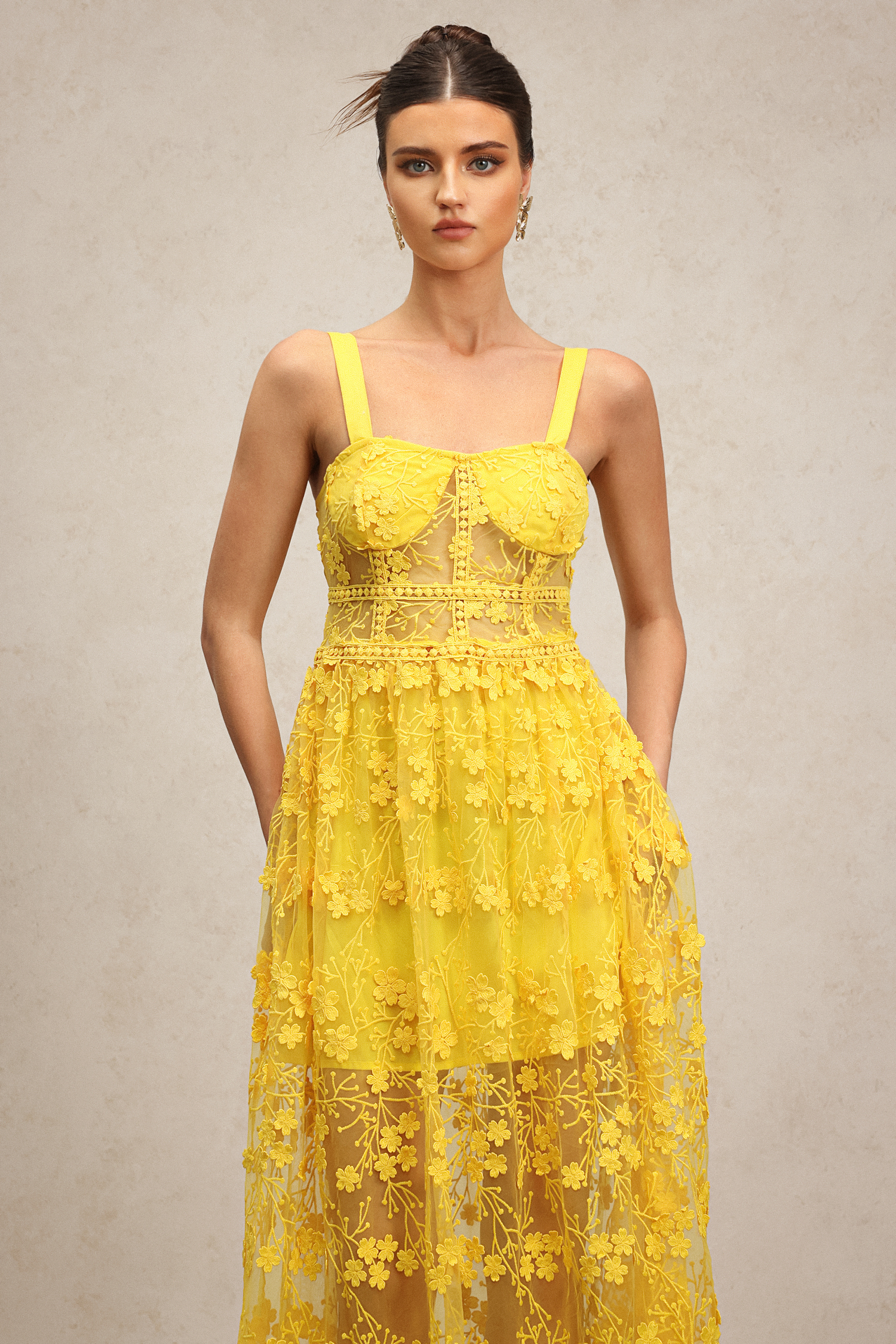 Molia Sleeveless Lace Flowers Embroidery Maxi Dress