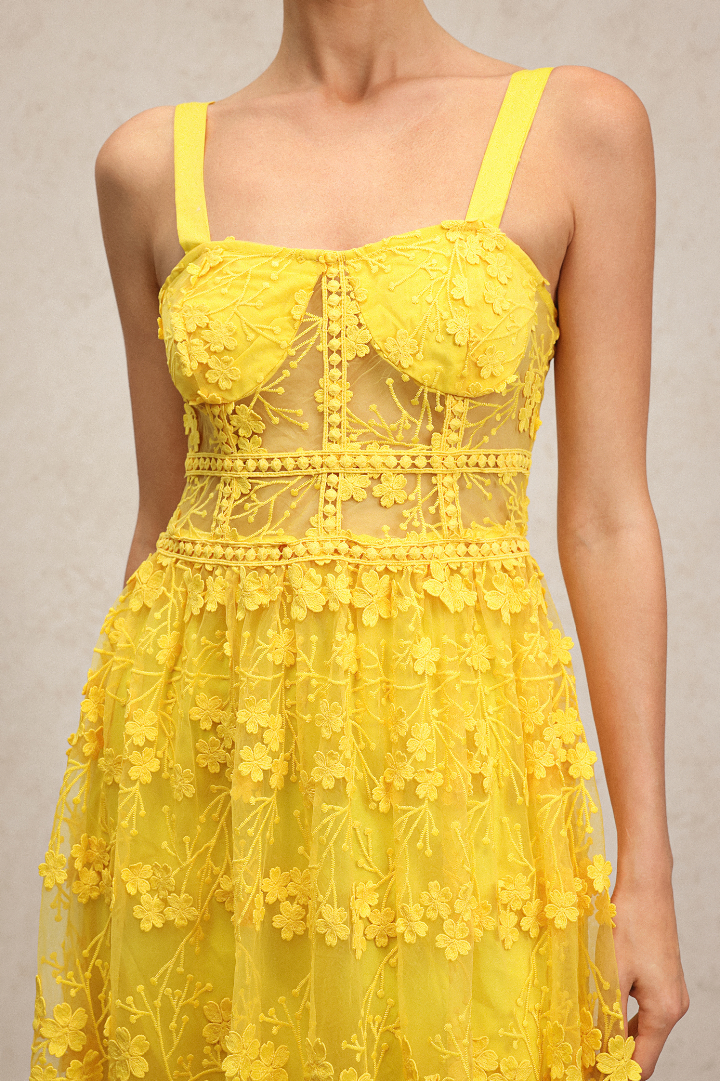 Molia Sleeveless Lace Flowers Embroidery Maxi Dress