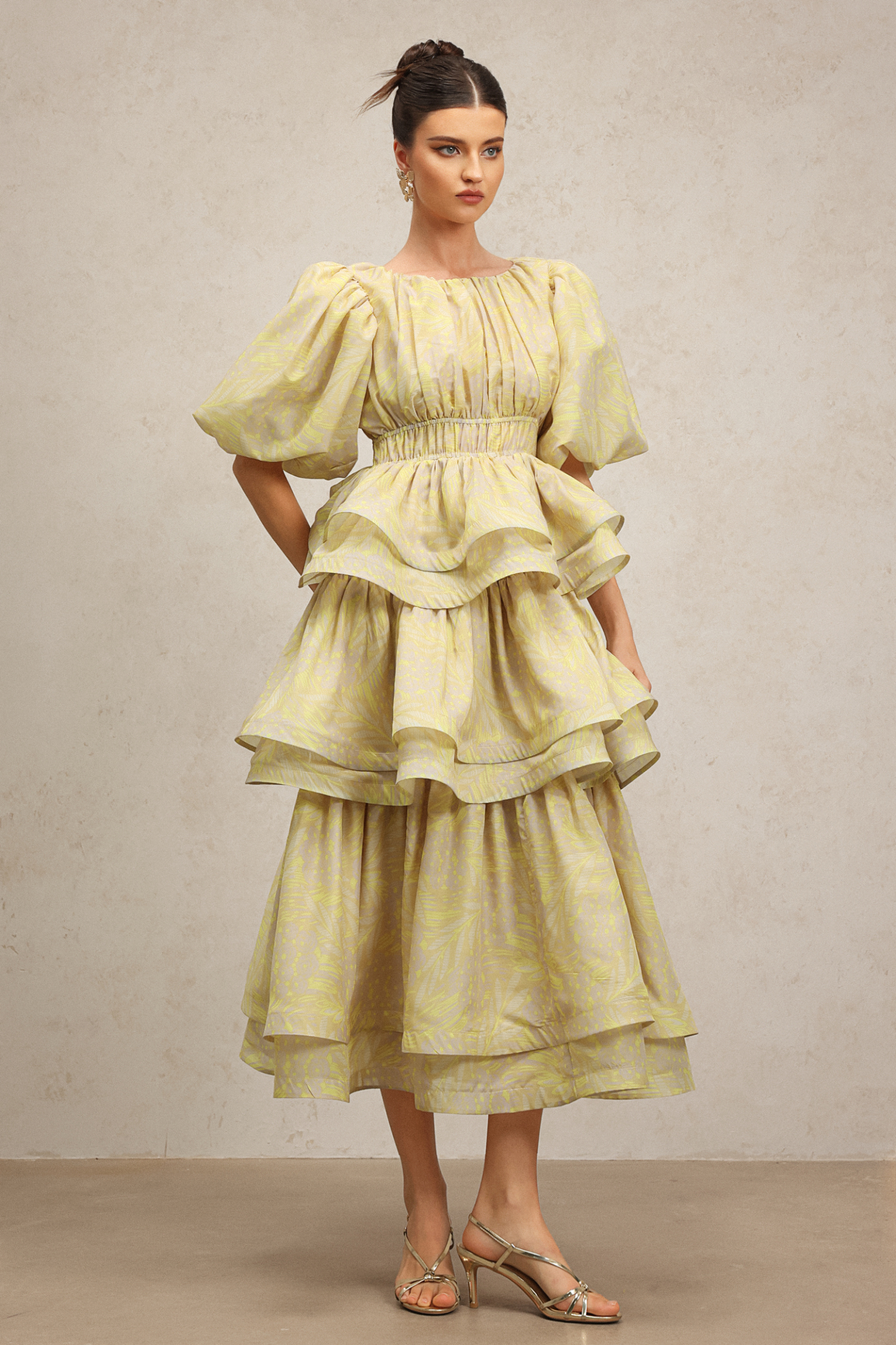 Raanana Round Neck Short Sleeves Printed Layered Maxi Dress