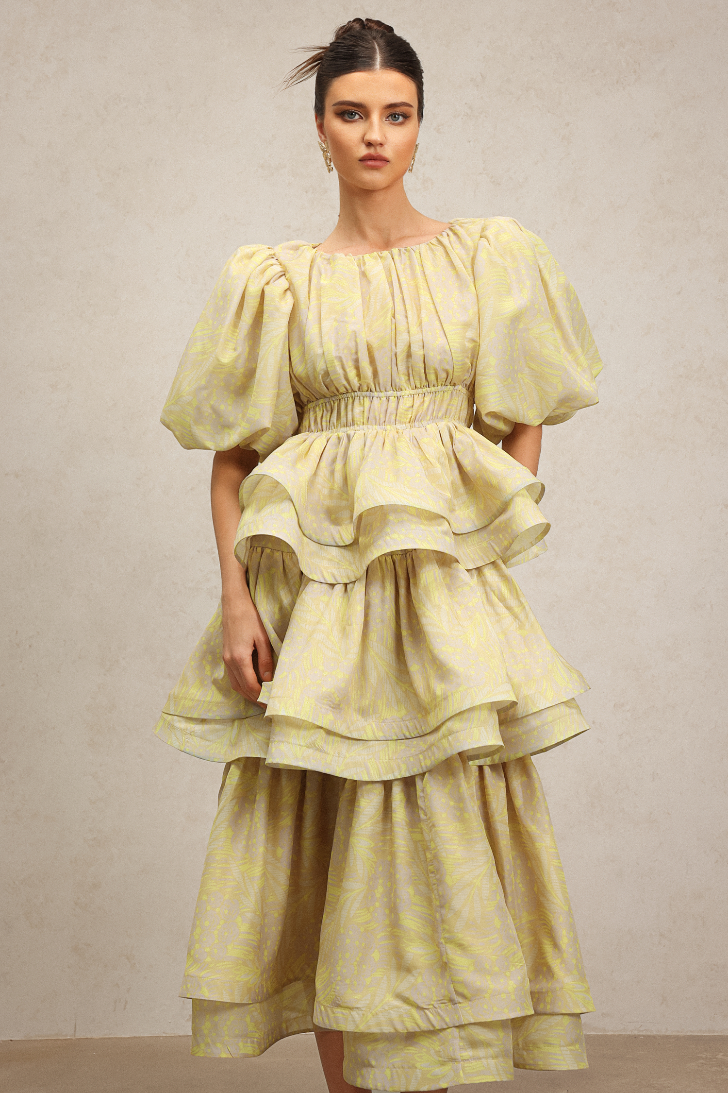 Raanana Round Neck Short Sleeves Printed Layered Maxi Dress