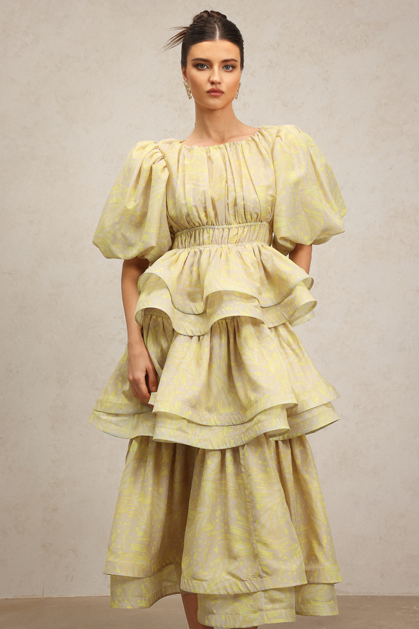 Raanana Round Neck Short Sleeves Printed Layered Maxi Dress