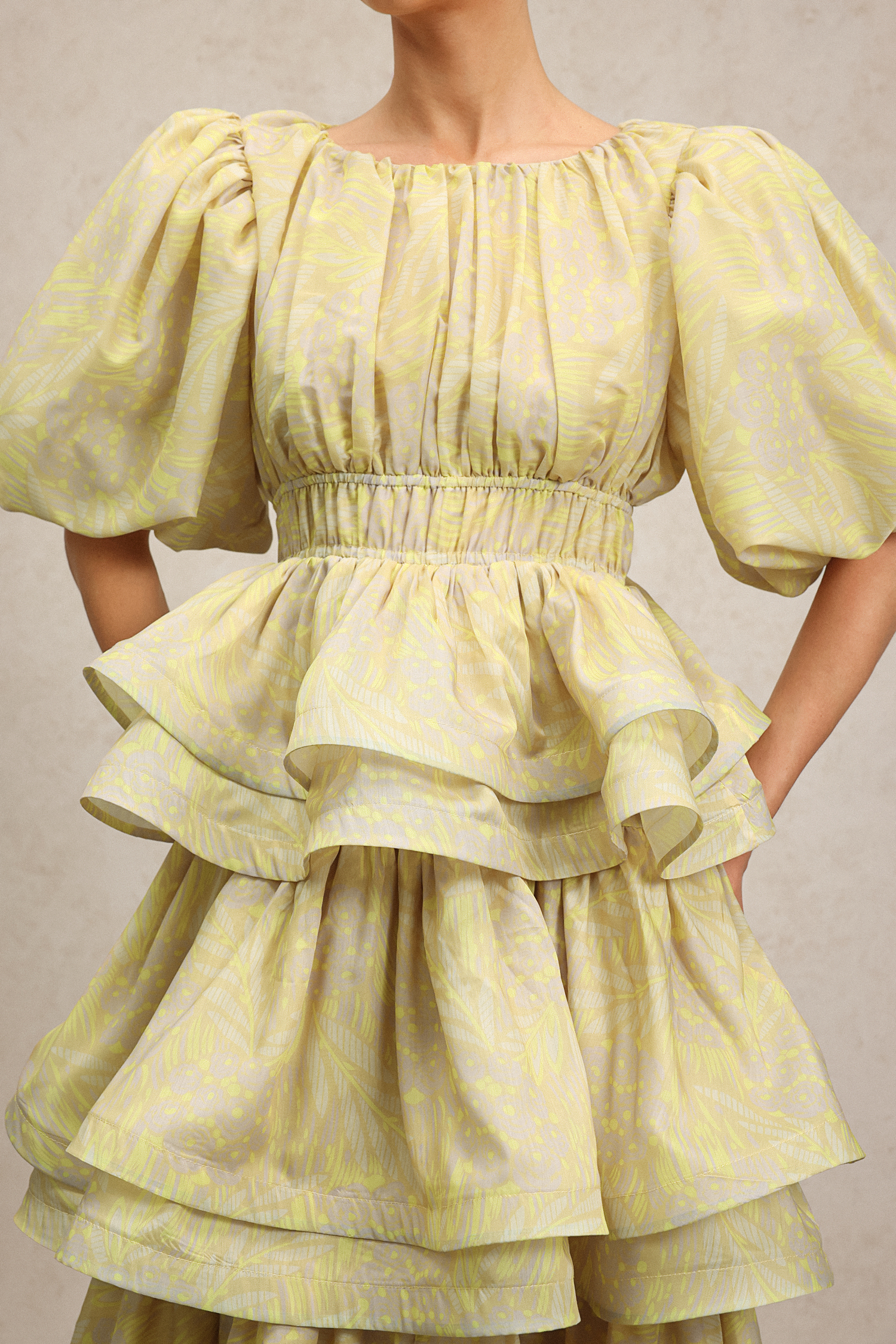 Raanana Round Neck Short Sleeves Printed Layered Maxi Dress