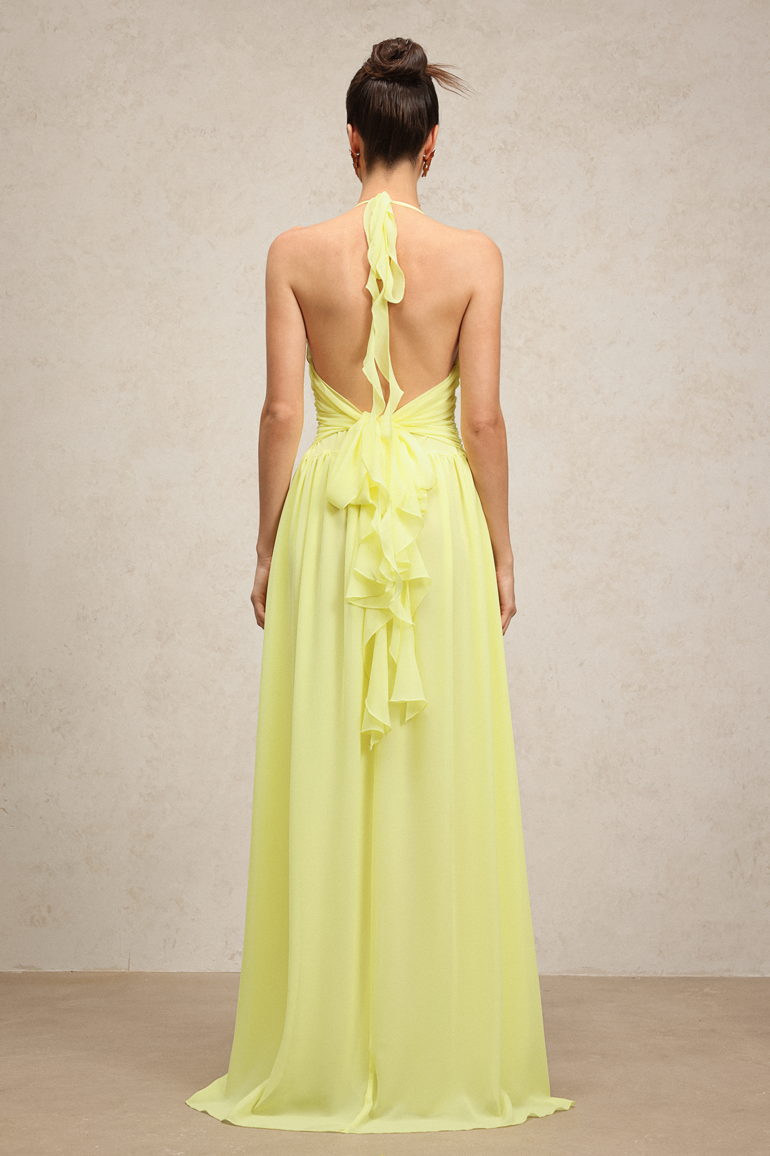 Garina Deep-V Sleeveless Flower Streamer Maxi Dress