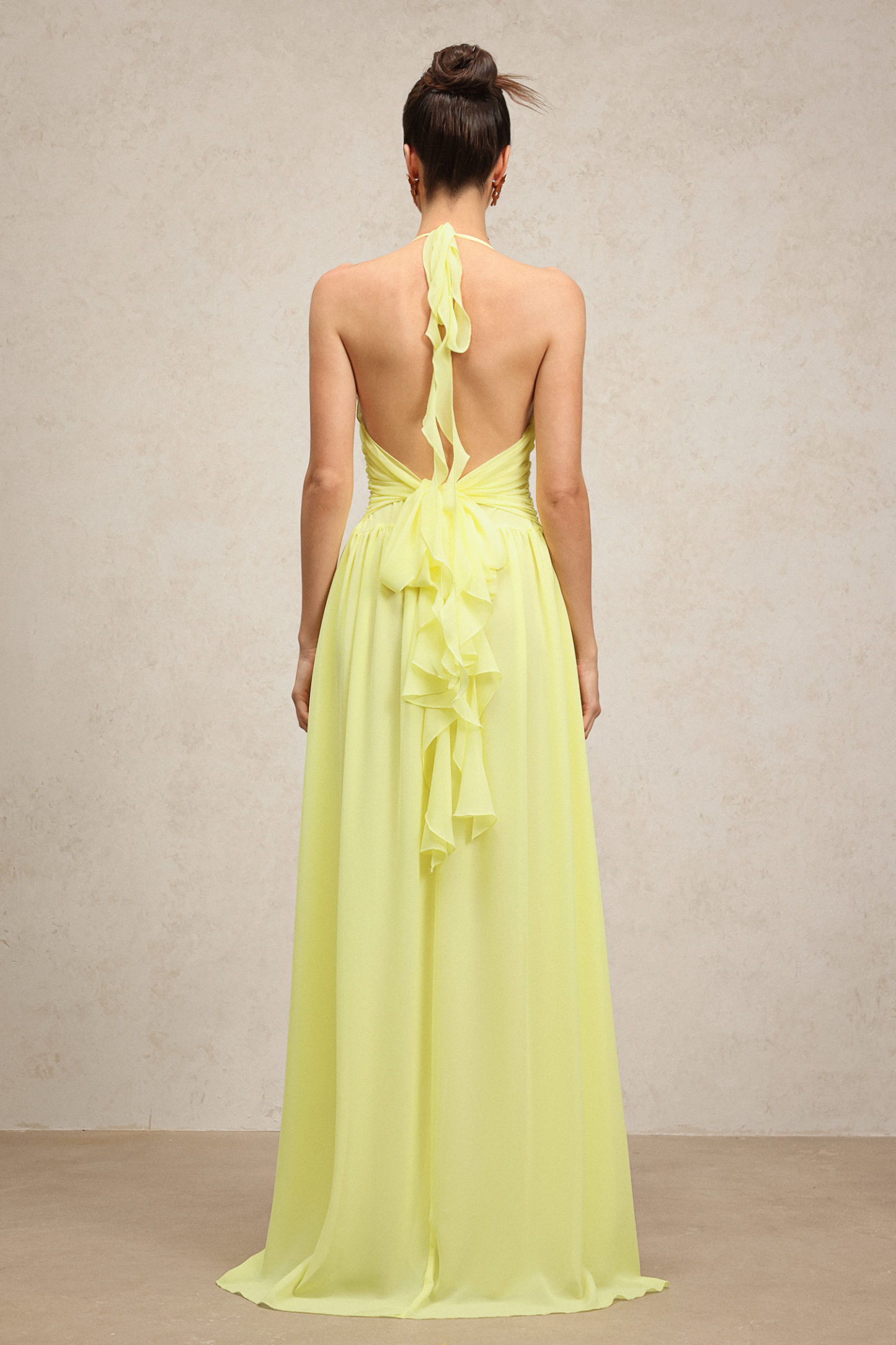 Garina Deep-V Sleeveless Flower Streamer Maxi Dress