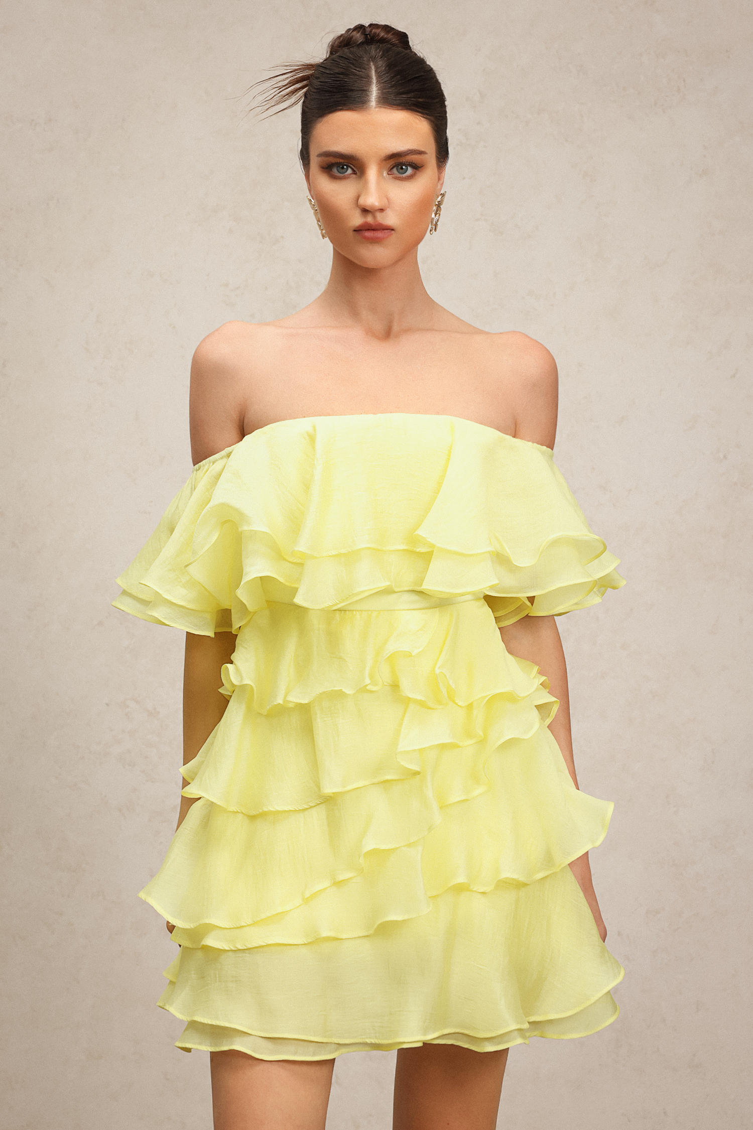 Gail Off-The-Shoulder Layered Flounce Mini Dress