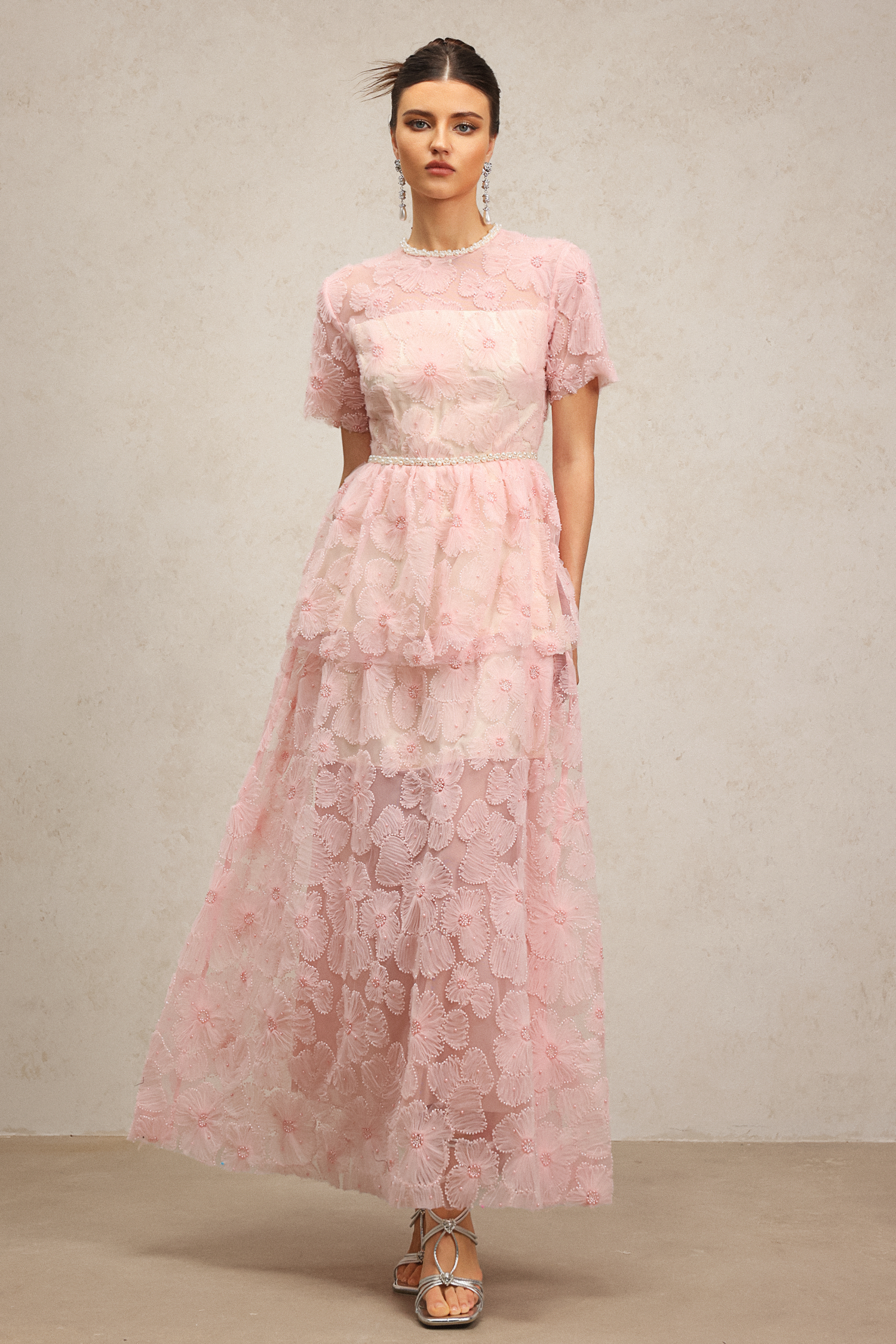 Mayali Short Sleeves Round Neck Pear Maxi Dress