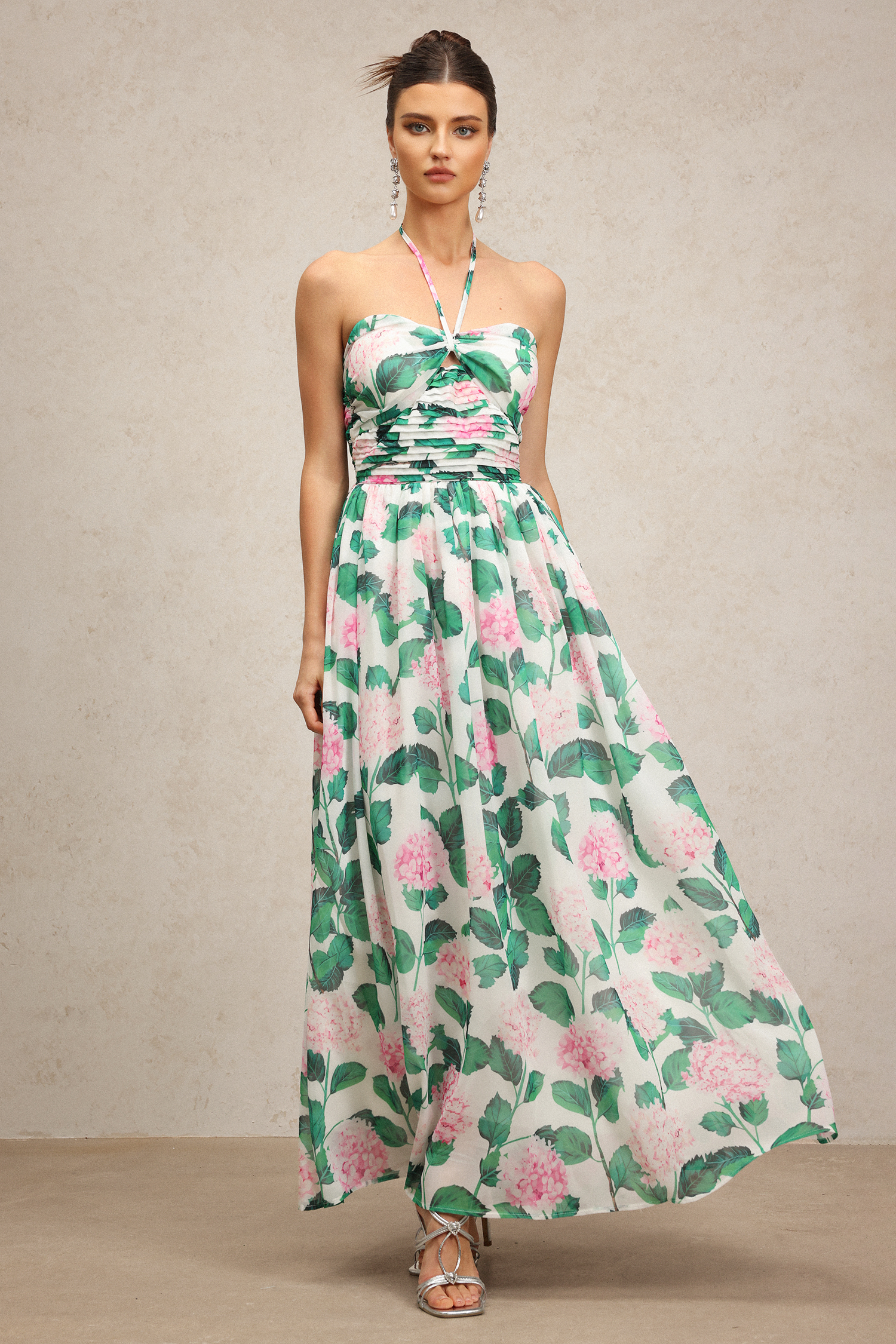 Vedasa Halter Floral Printed Maxi Dress